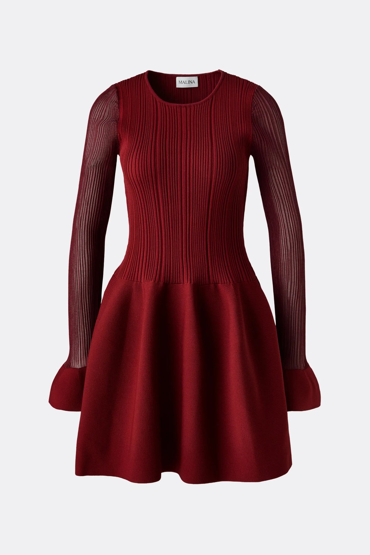 Elona Voluminous Skirt Knitted Dress Ruby