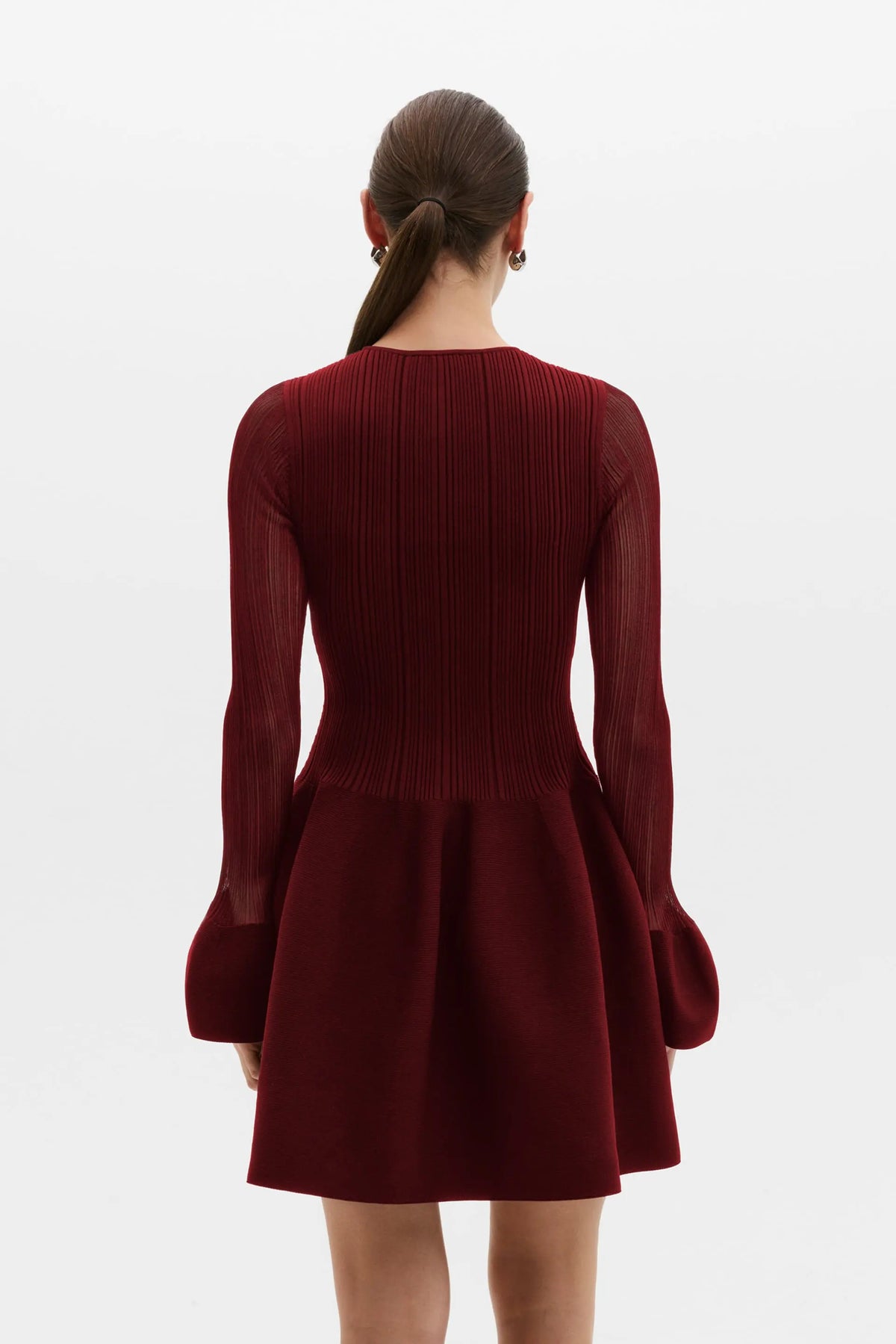 Elona Voluminous Skirt Knitted Dress Ruby
