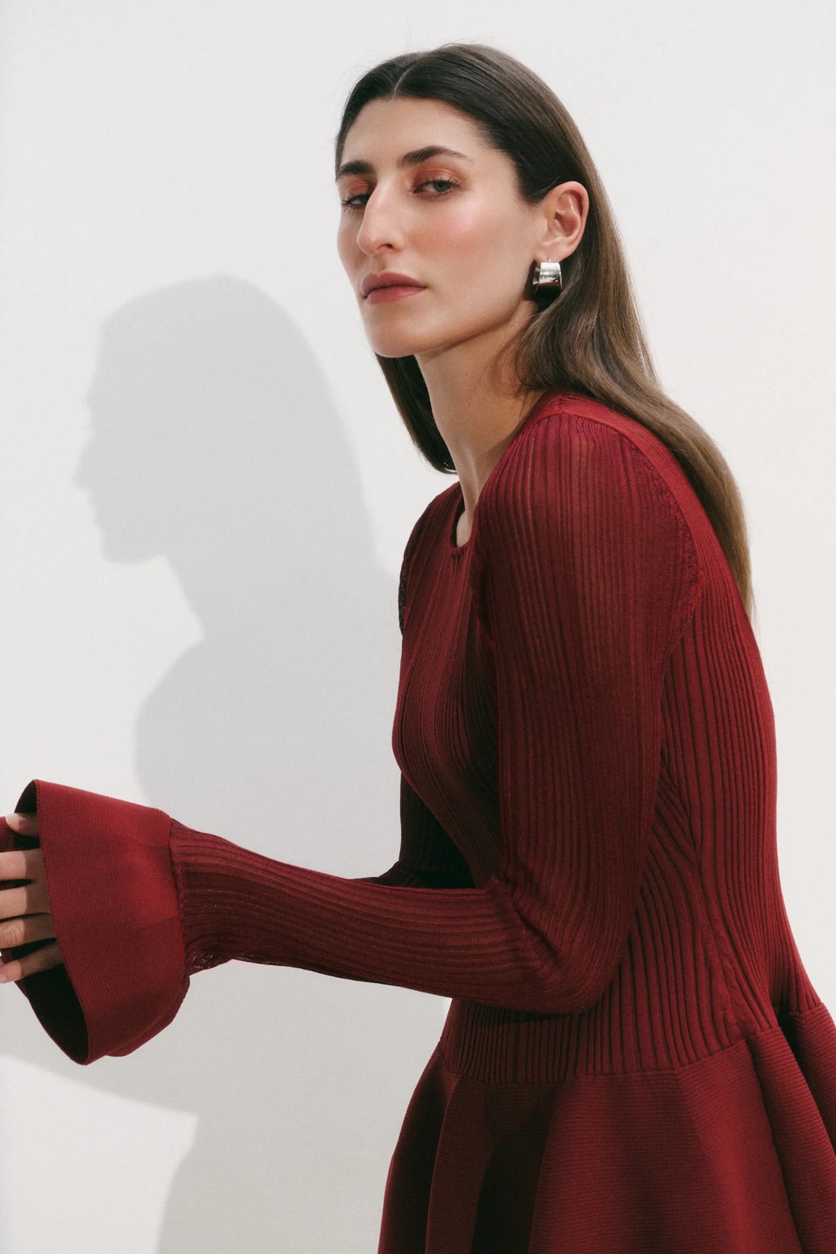 Elona Voluminous Skirt Knitted Dress Ruby