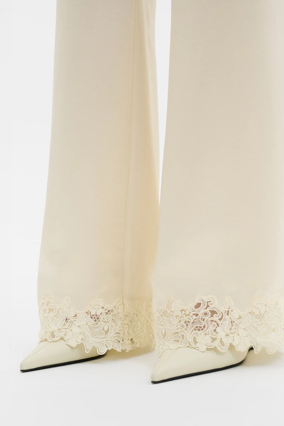 Marine Satin Lace Hem Trousers Pearl