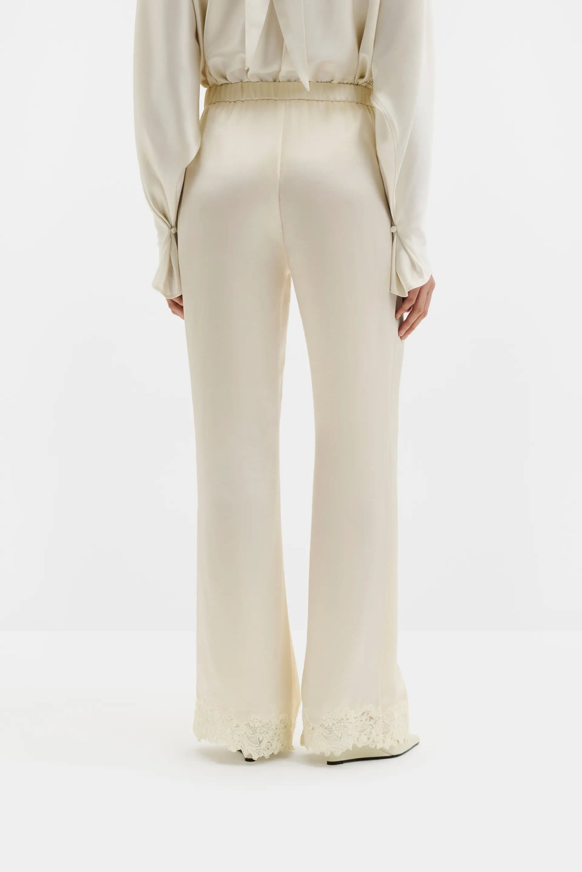 Marine Satin Lace Hem Trousers Pearl