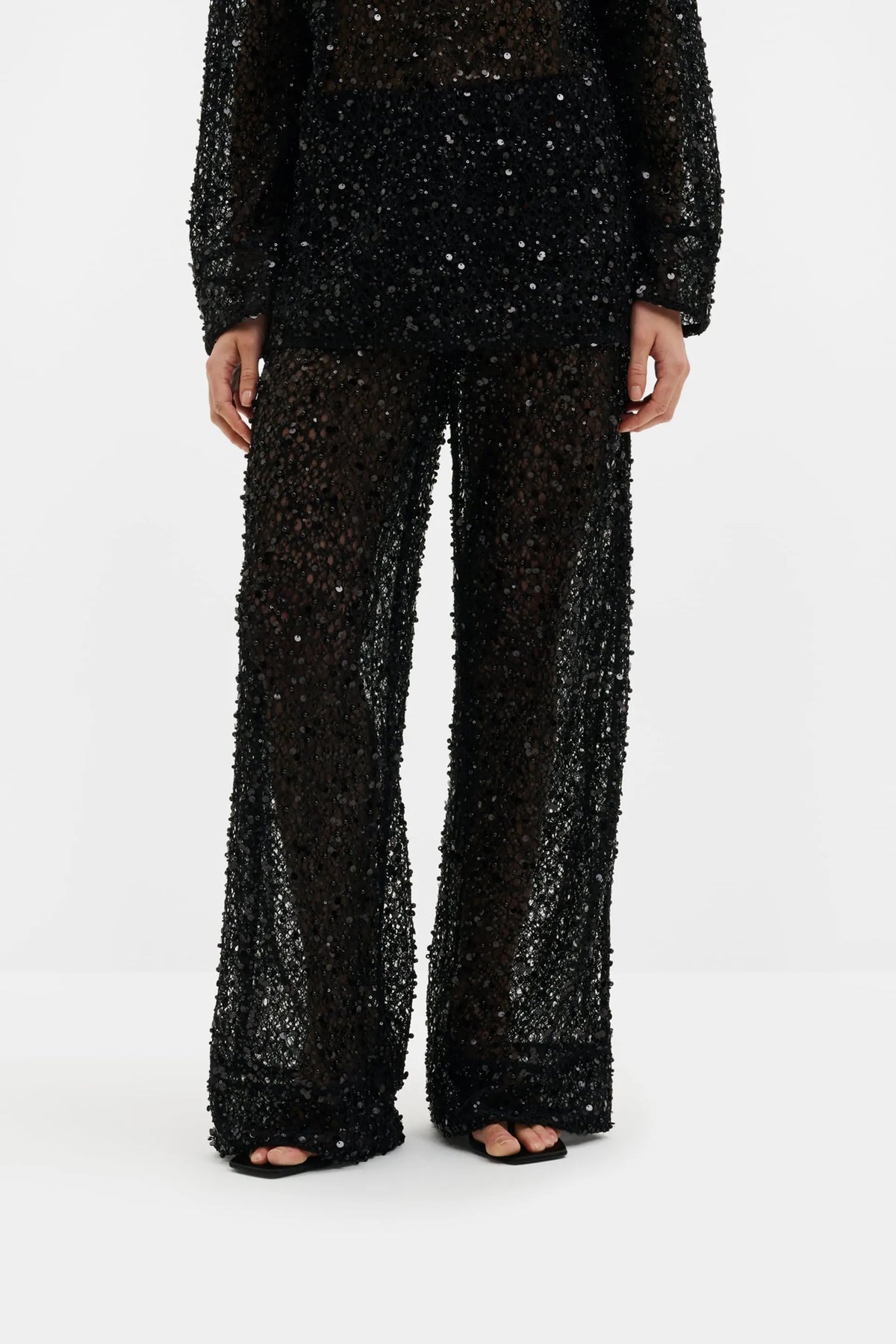 Pamela Embellished Lace Trousers Black