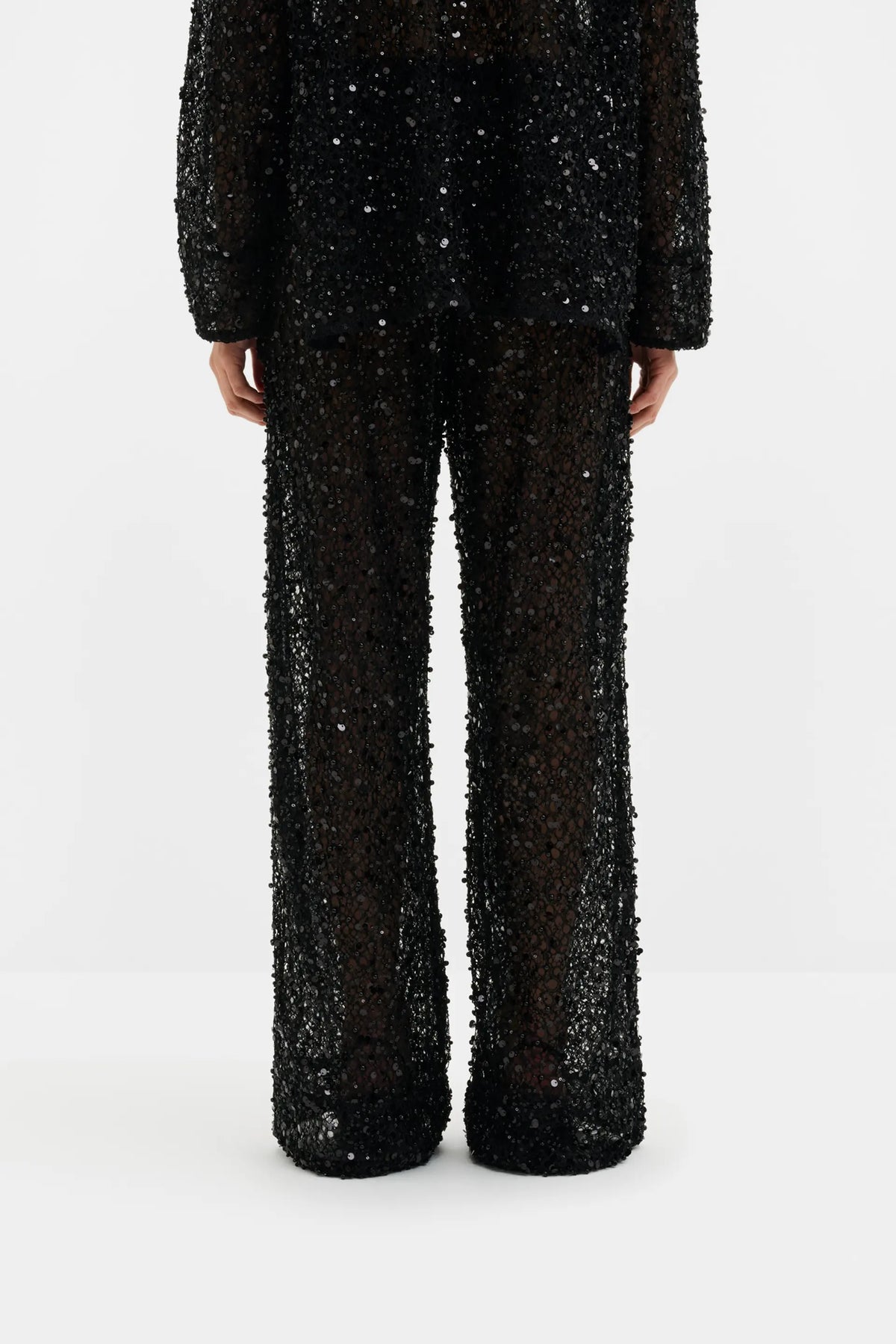 Pamela Embellished Lace Trousers Black