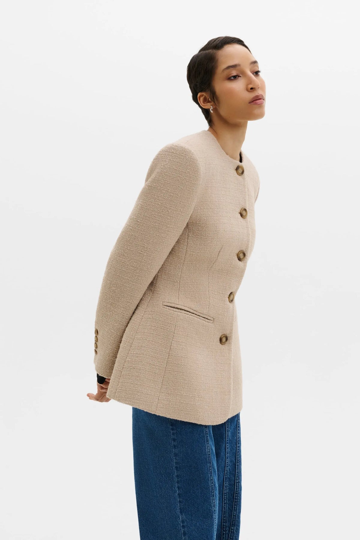 Carol Fitted Boucle Blazer Champagne