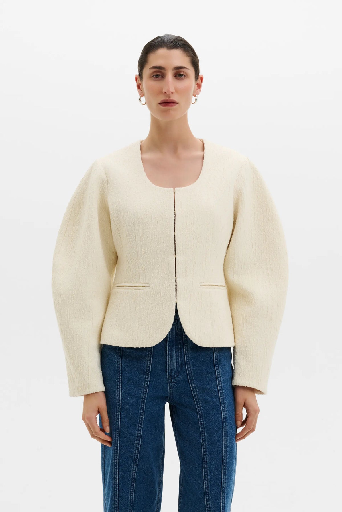 Amanda U-Neck Boucle Blazer Pearl