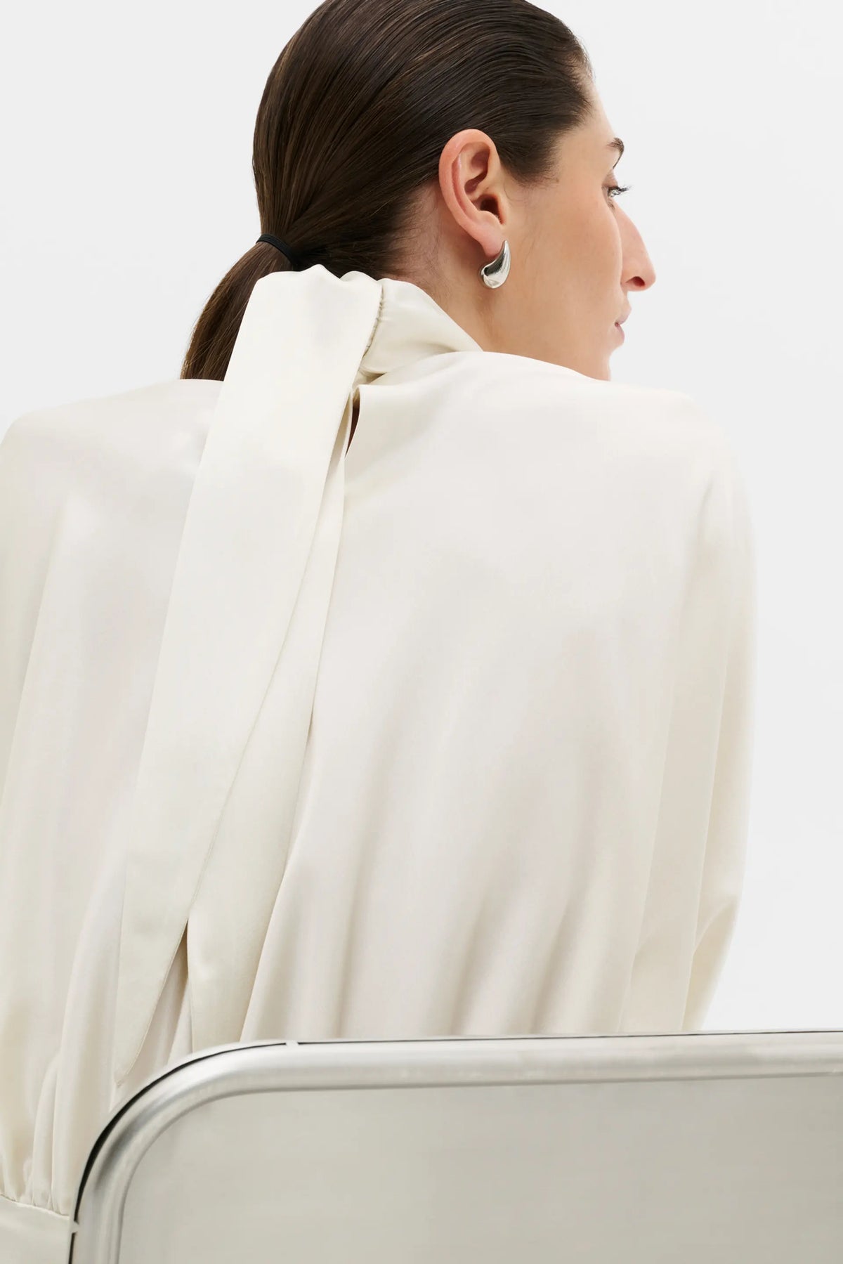 Vilja High-Neck Satin Blouse Pearl