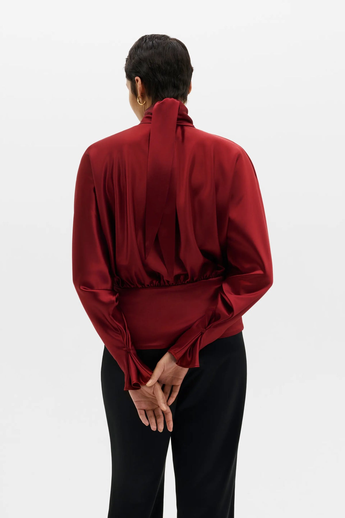 Vilja High-Neck Satin Blouse Ruby