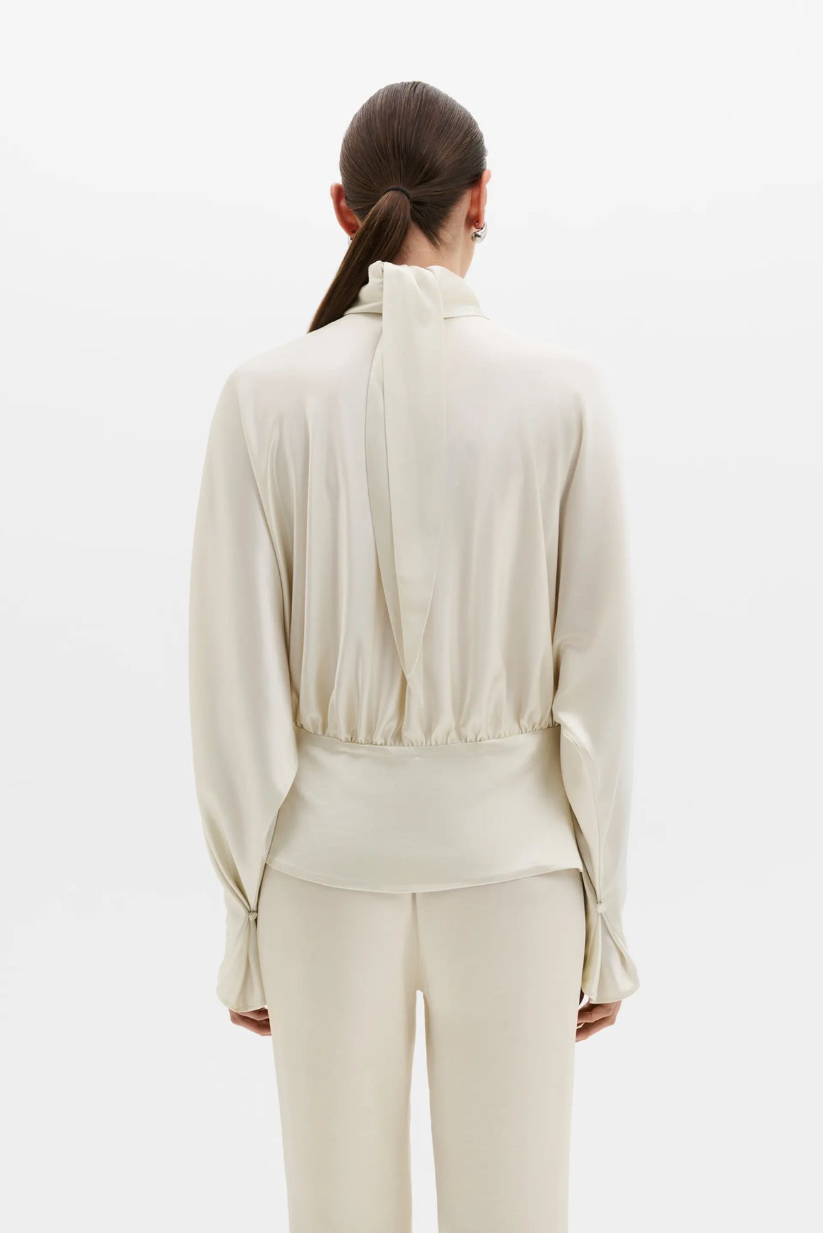 Vilja High-Neck Satin Blouse Pearl