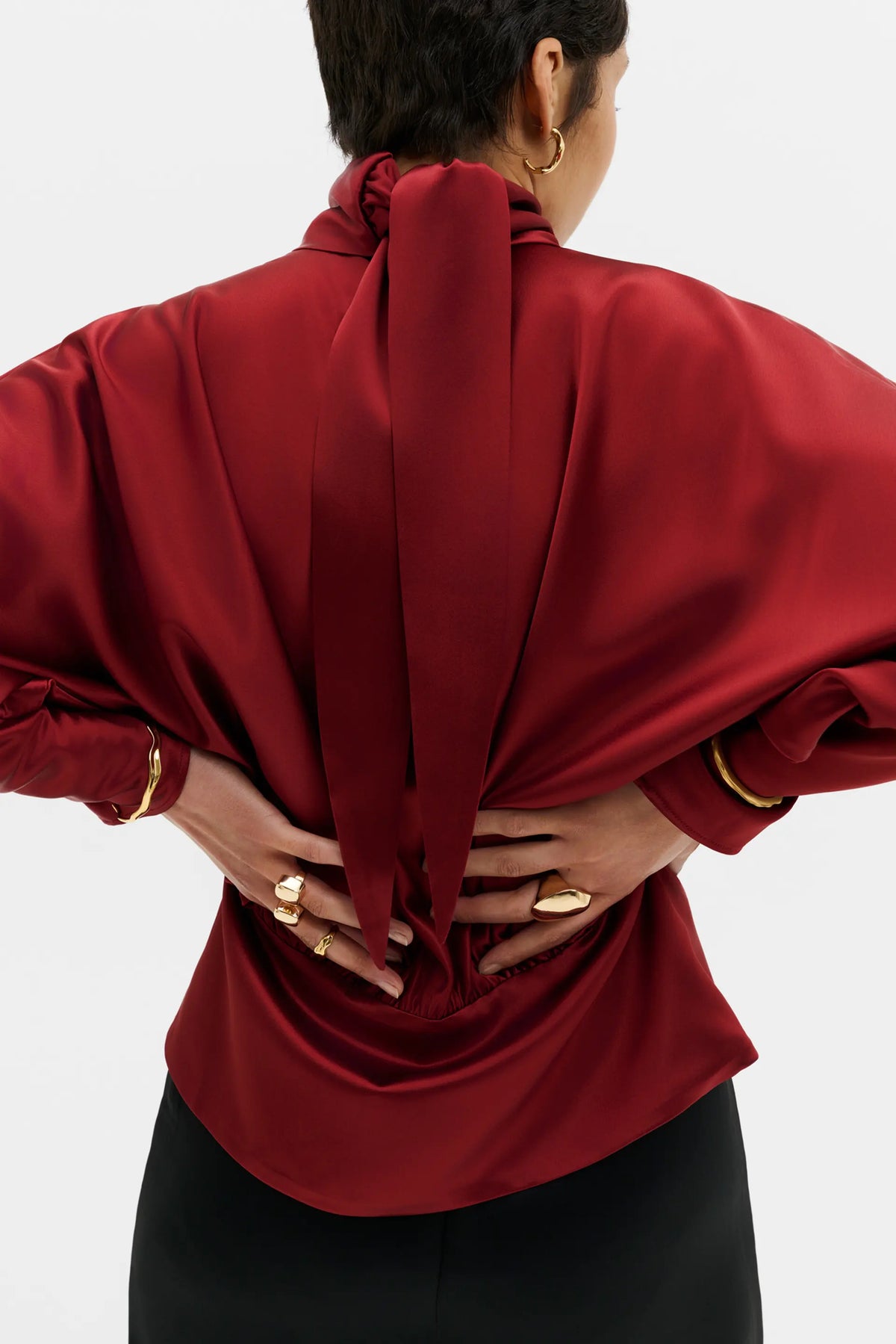 Vilja High-Neck Satin Blouse Ruby
