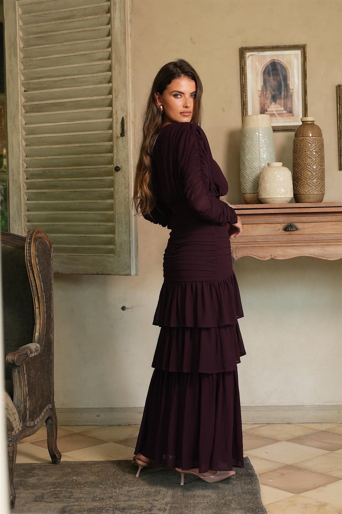 Jessie Long Sleeve Maxi Dress Burgundy