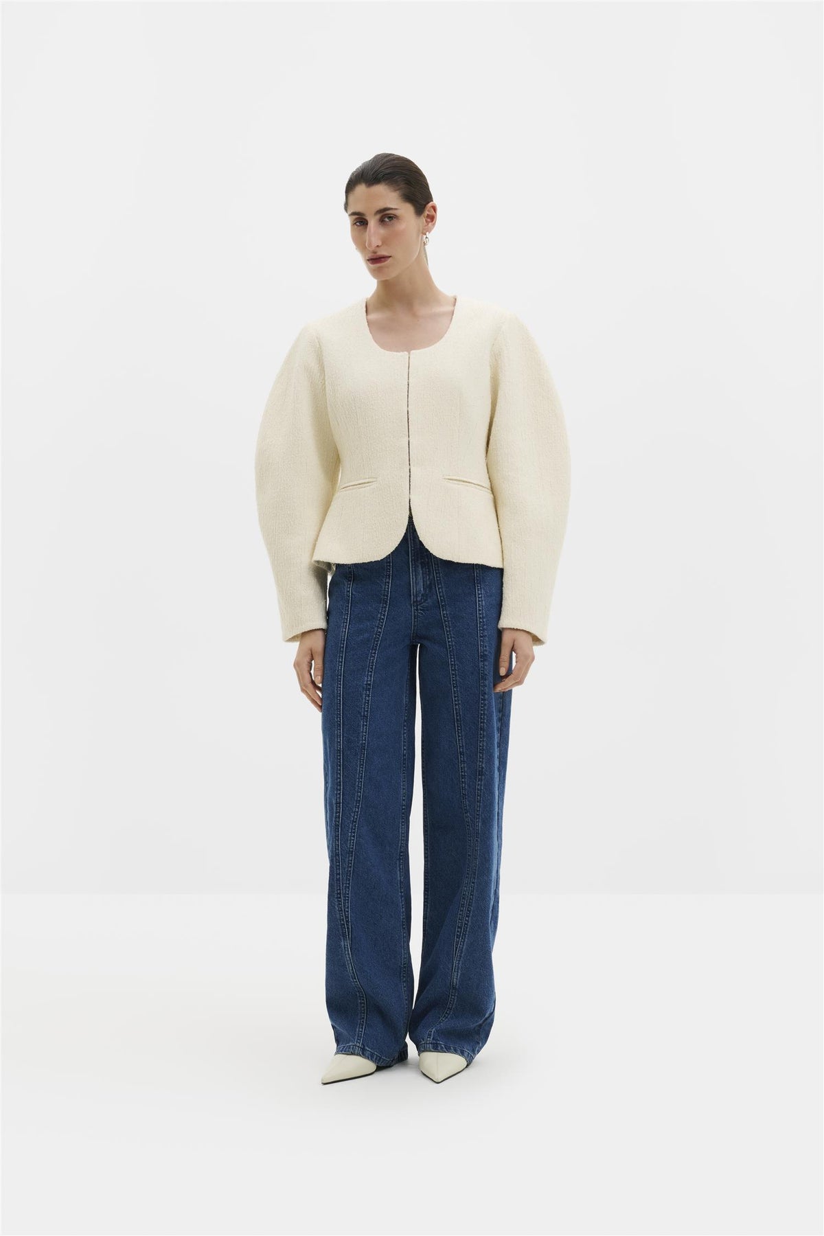 Amanda U-Neck Boucle Blazer Pearl
