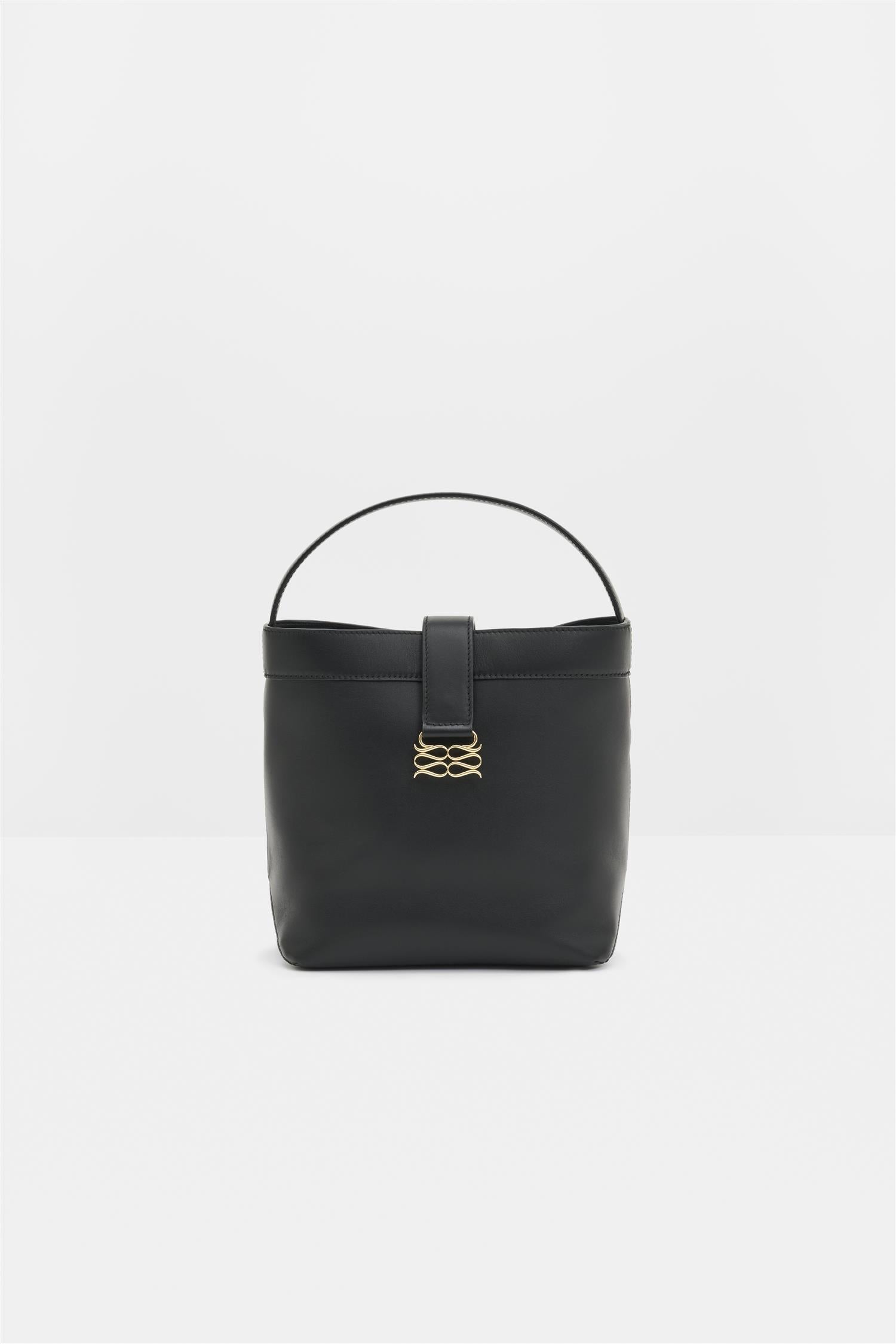 Monogram Leather Bucket Bag Black