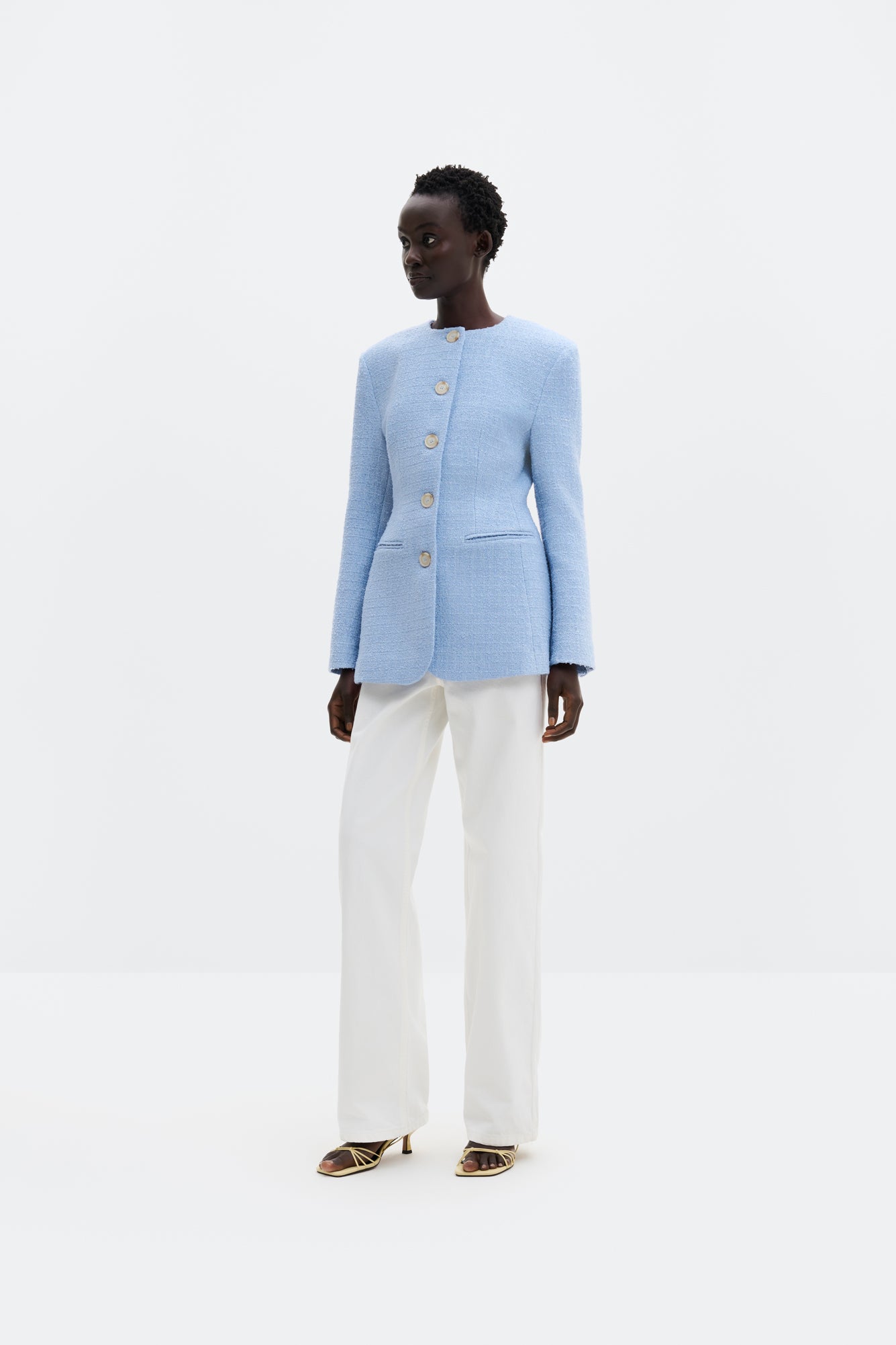 Carol Fitted Round Neck Blazer Sky