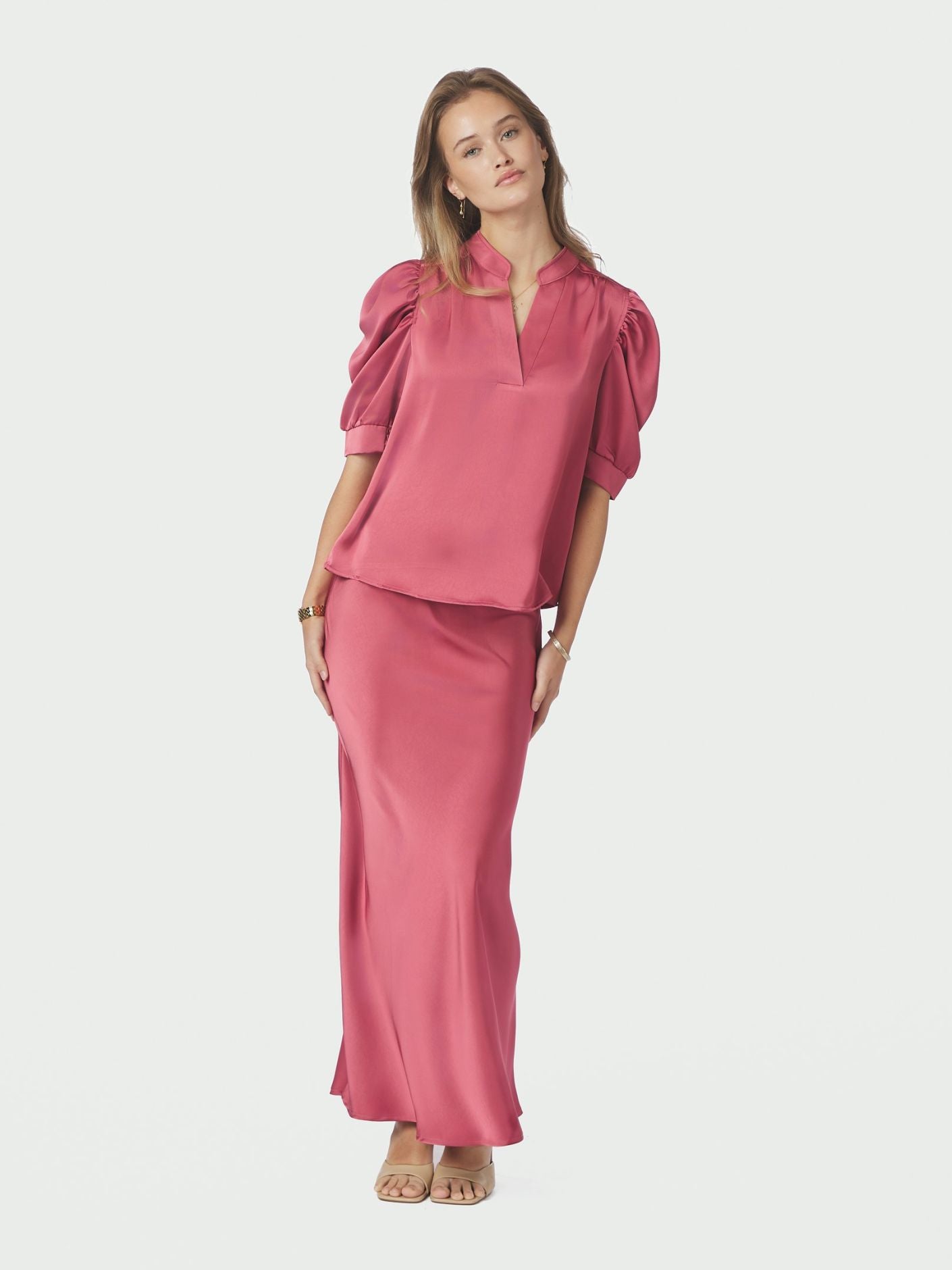 Roella Heavy Sateen Bluse Cherry Pink