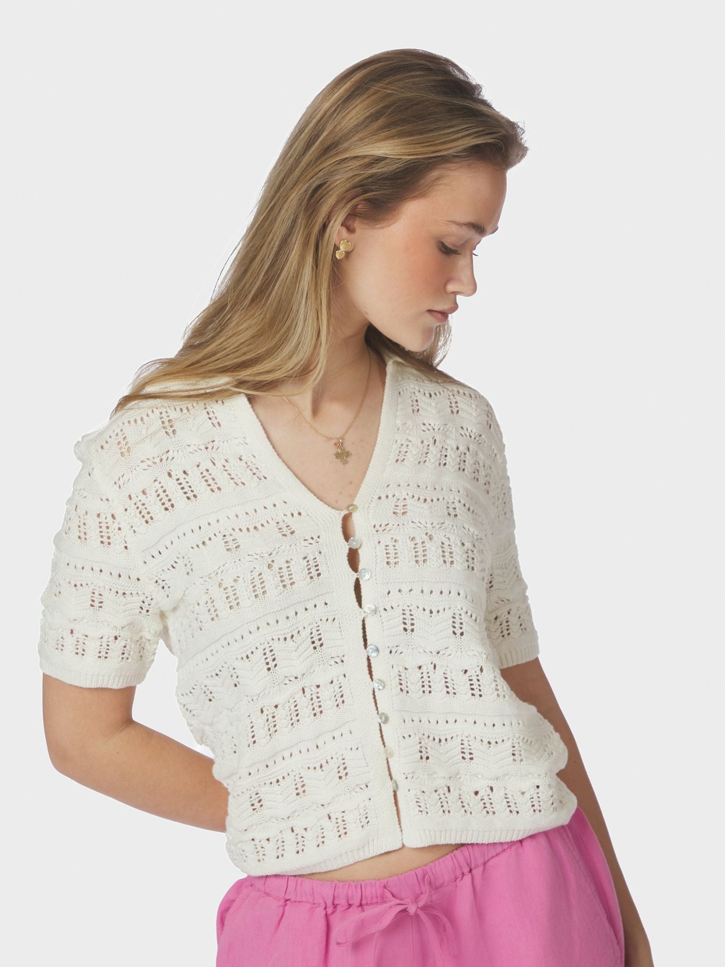 Marisini Stich Polo Knit Top Off White