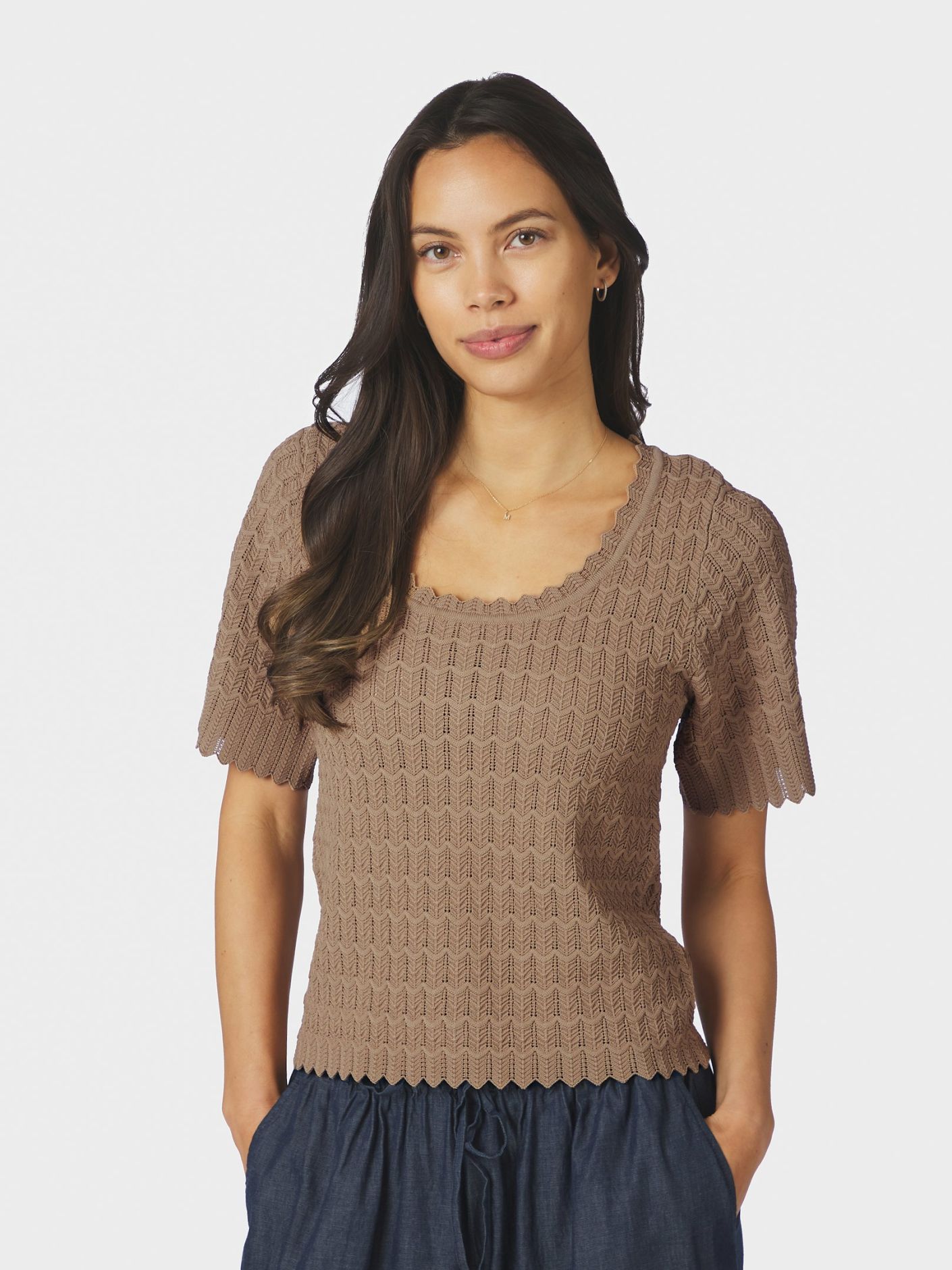Meiko Fine Crochet Blouse Taupe