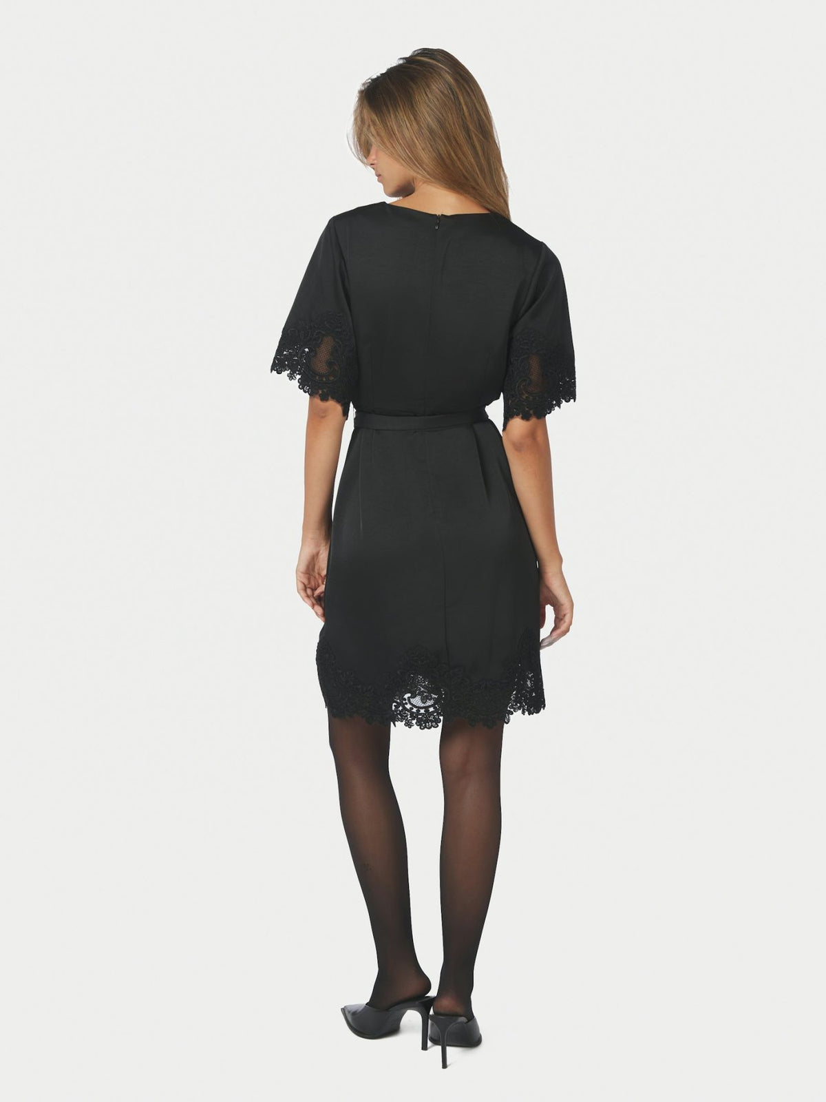Xelina Satin Lace Dress Black