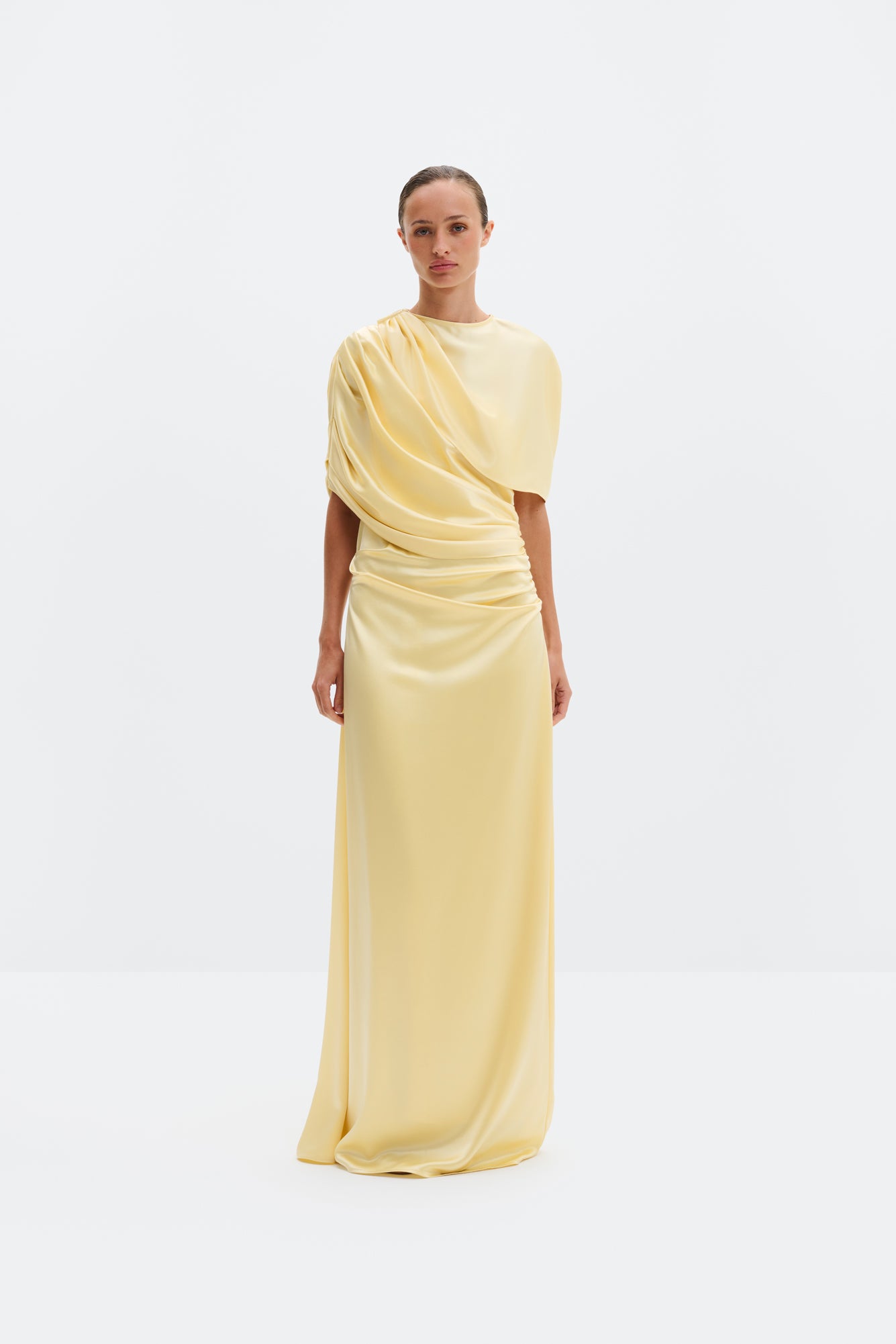 Cassia Draped Fitted Maxi Dress Light Lemon