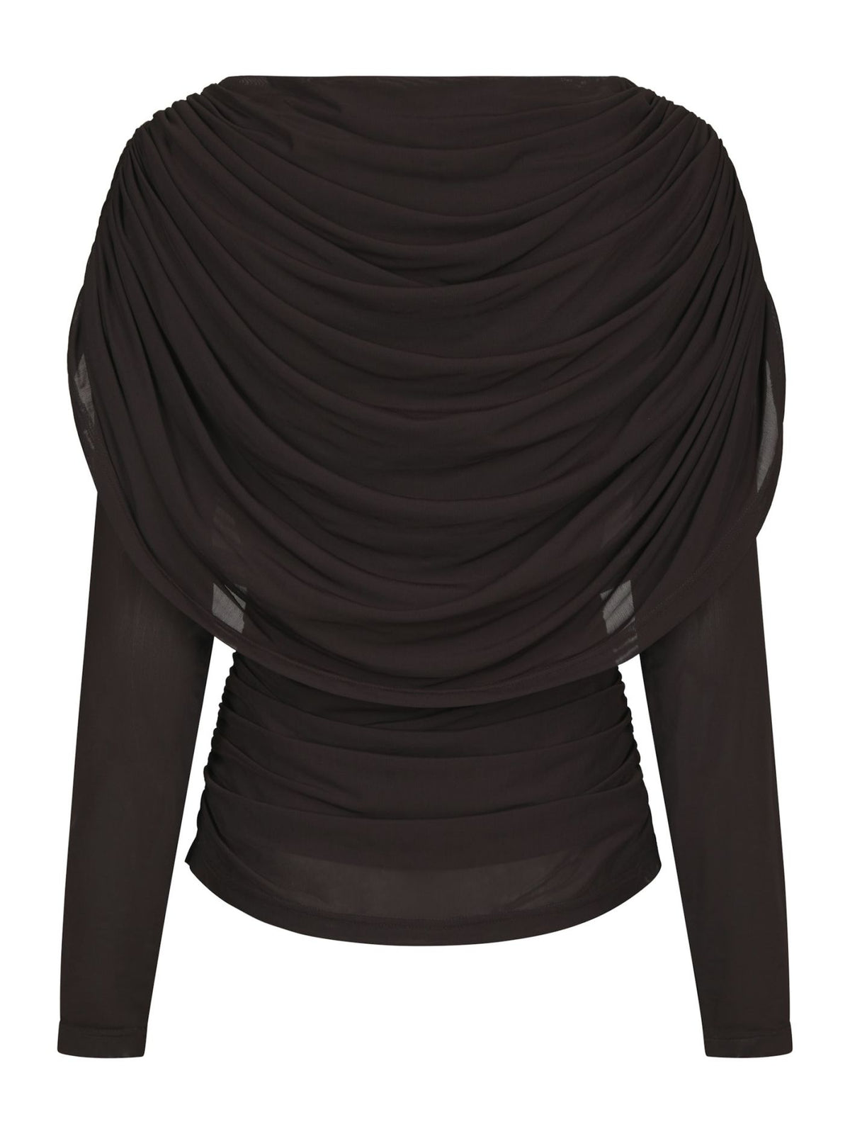 Lottuna Drapy Mesh Blouse Dark Brown