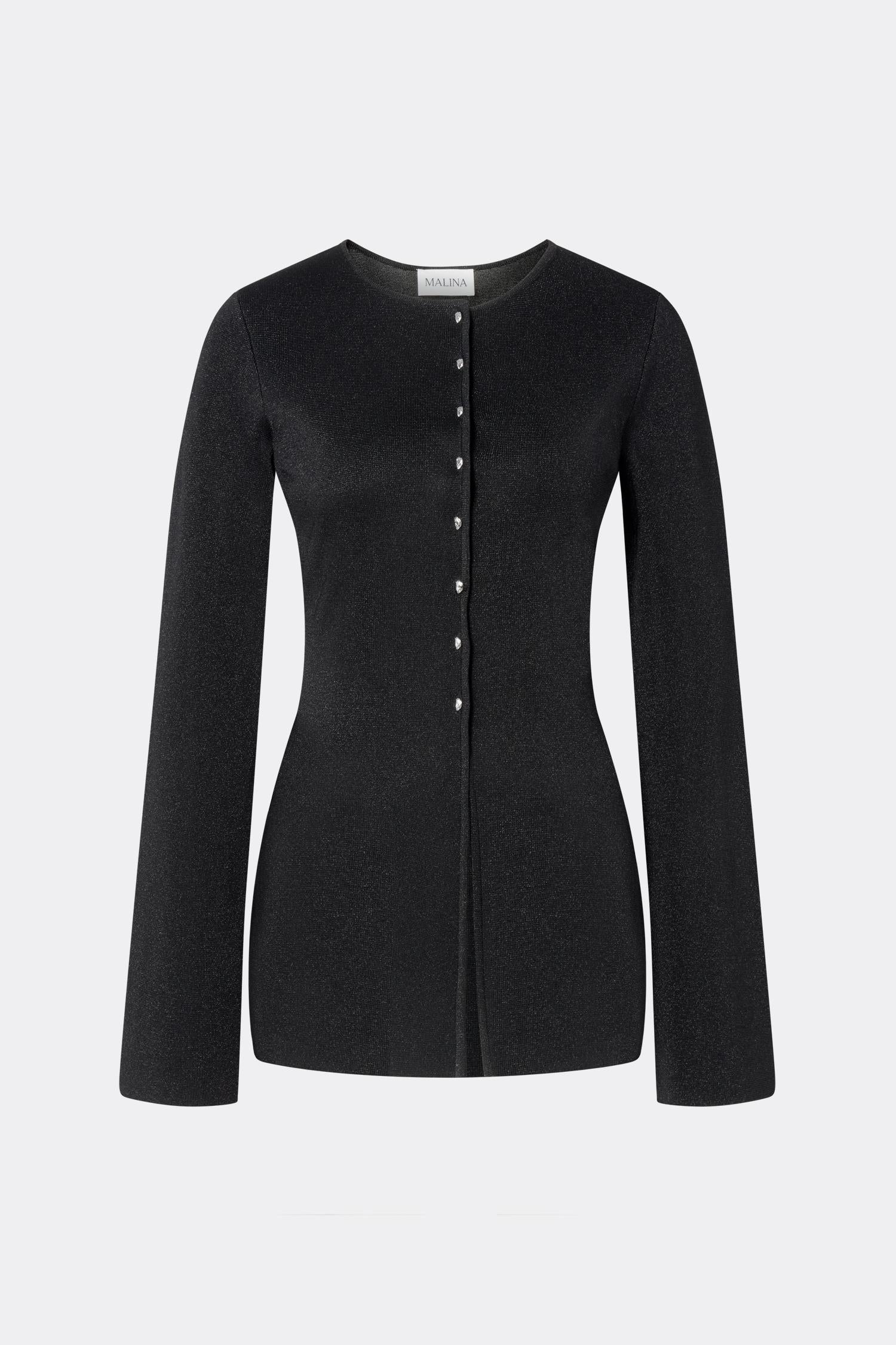 Ezra Metallic Milano Knitted Cardigan Black
