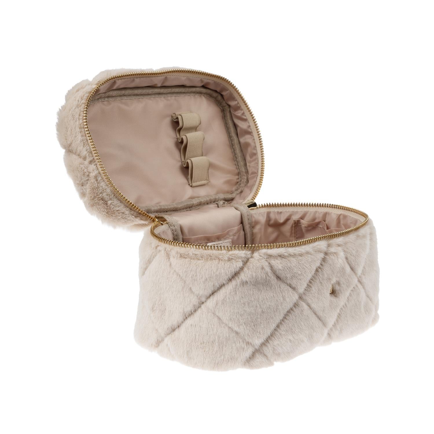 Faux Fur Quilted Vanity Bag Sand Sand