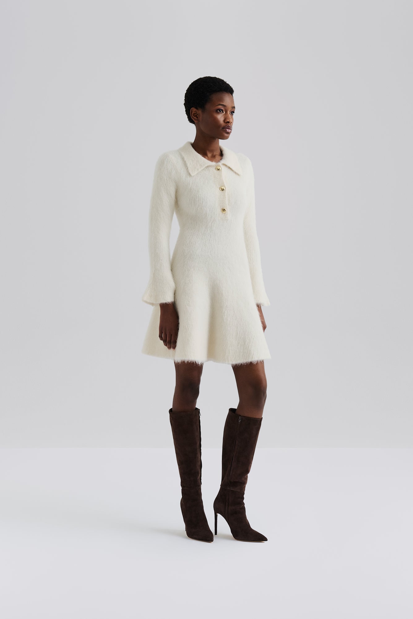 Emelise Alpaca Blend Knitted Mini Dress Vanilla