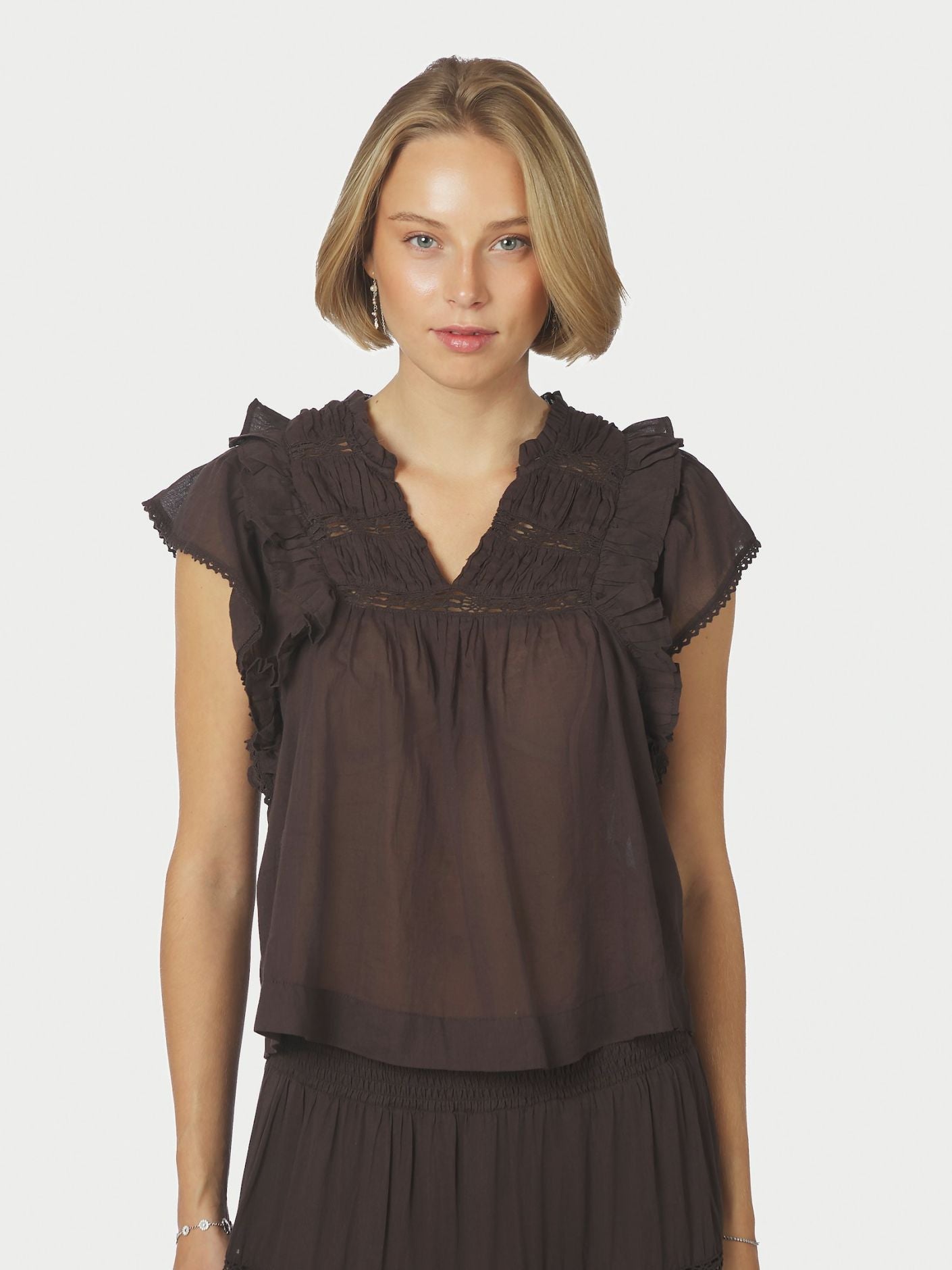 Jayla S Voile Top Dark Brown