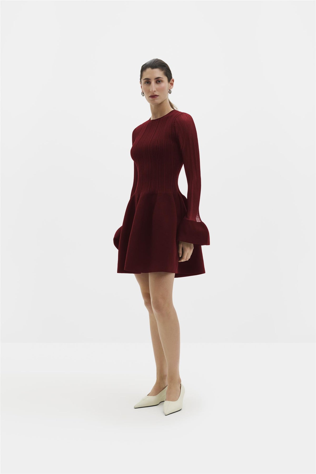 Elona Voluminous Skirt Knitted Dress Ruby