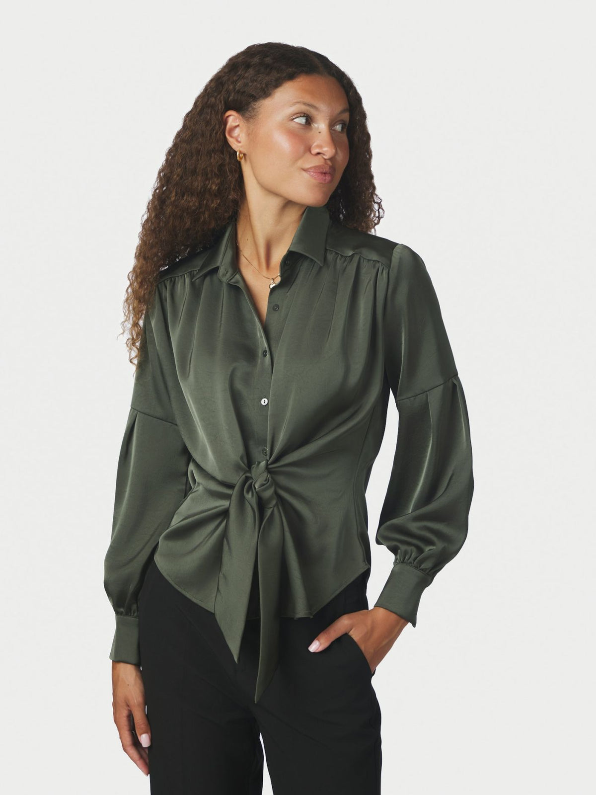 Naja Satin Shirt Dark Green