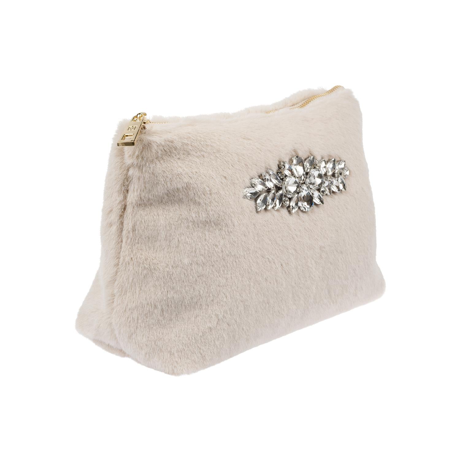 Faux Fur Standing Pouch w/ Crystals Sand