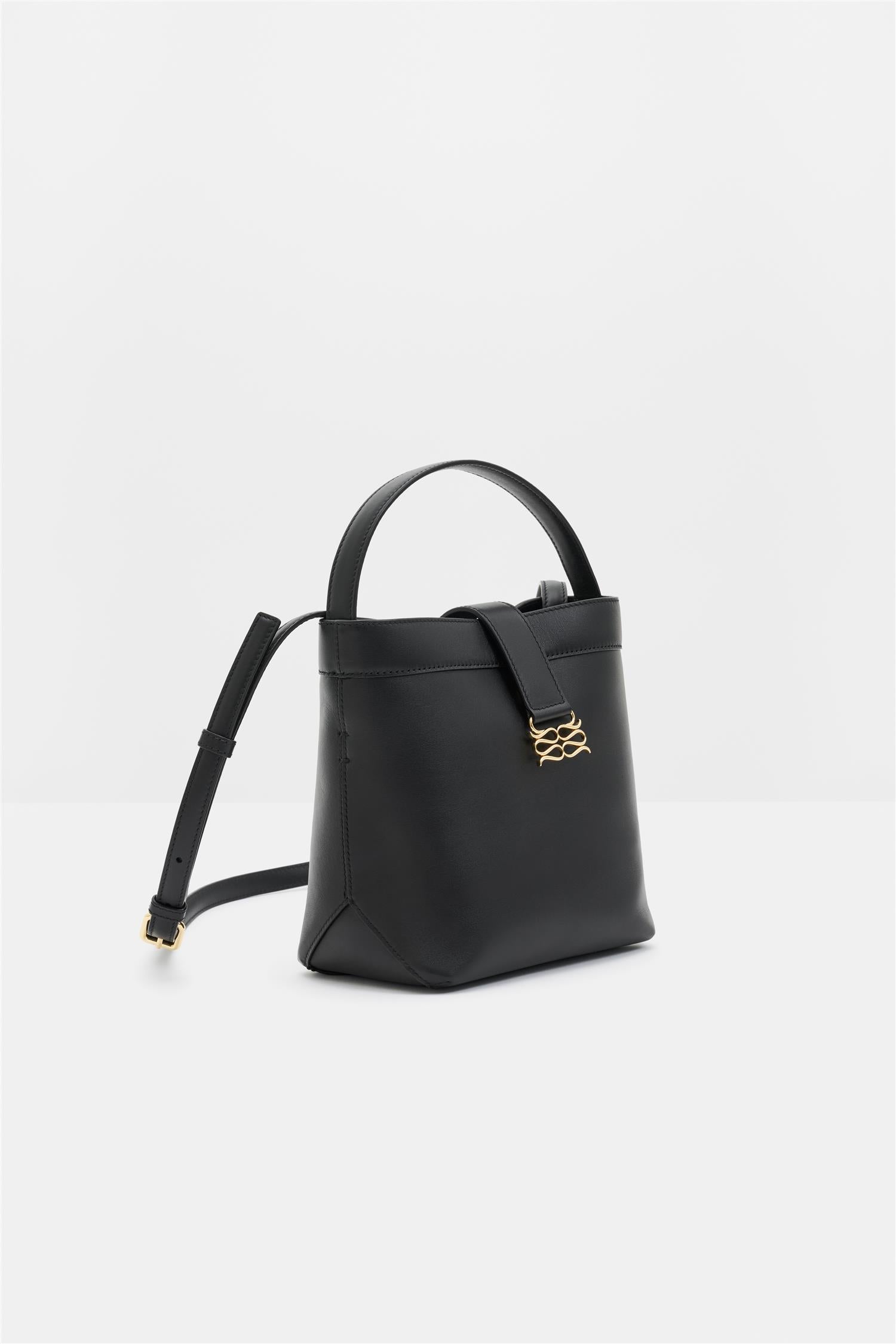Monogram Leather Bucket Bag Black