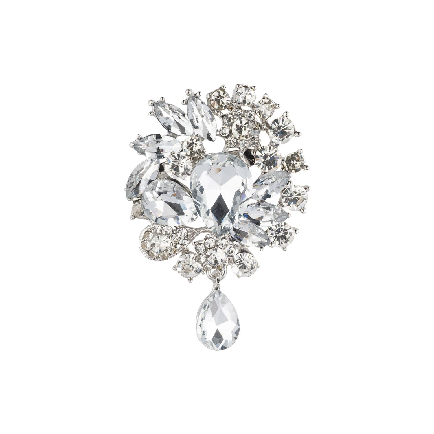 Crystal Drop Brooch Silver