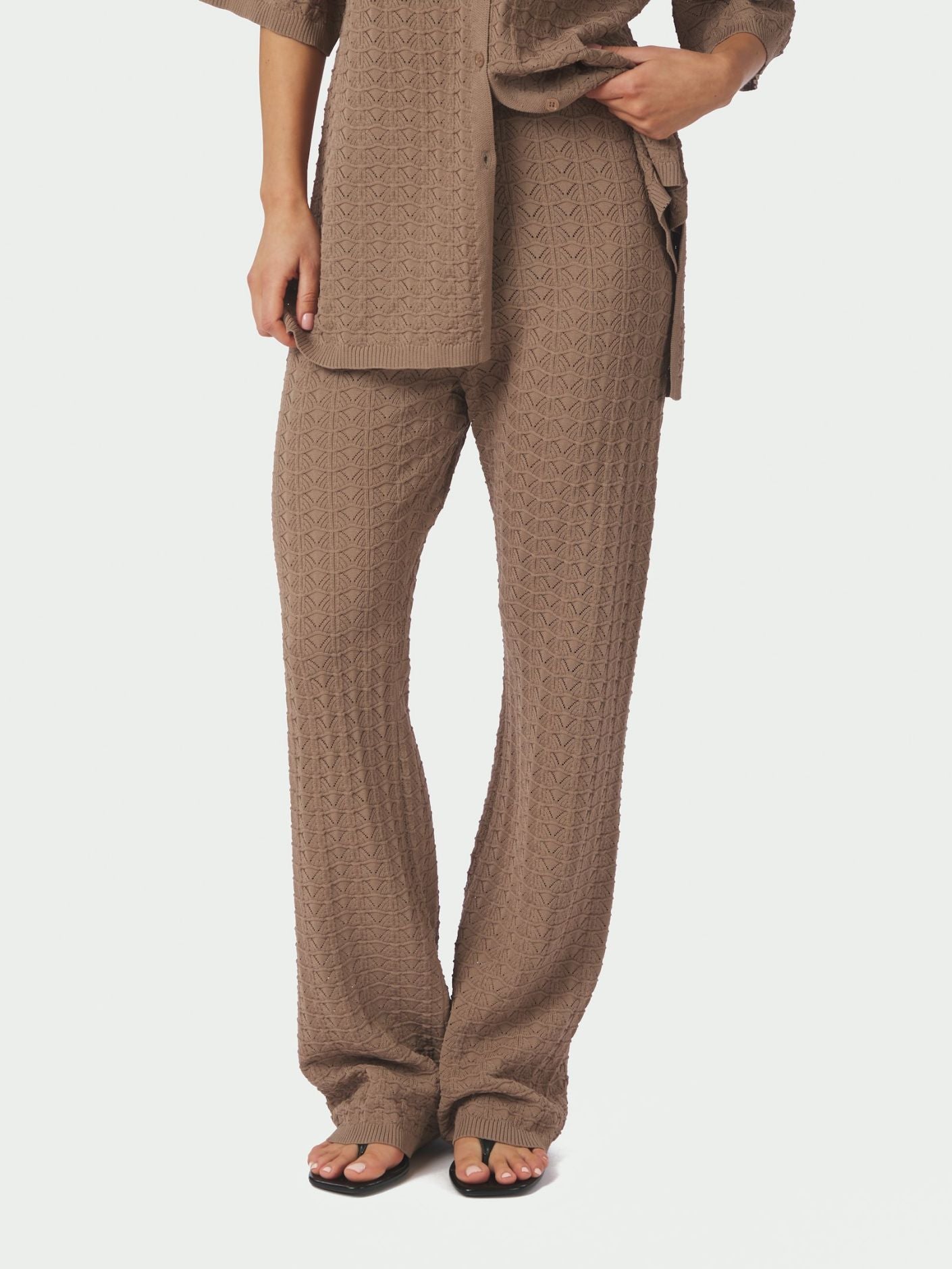 Rizzy Fine Crochet Pants Taupe