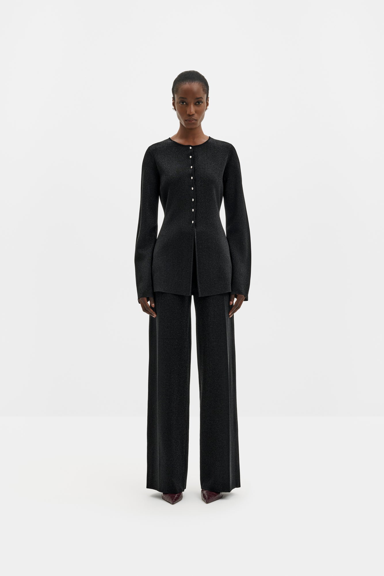 Ezra Metallic Milano Knitted Cardigan Black
