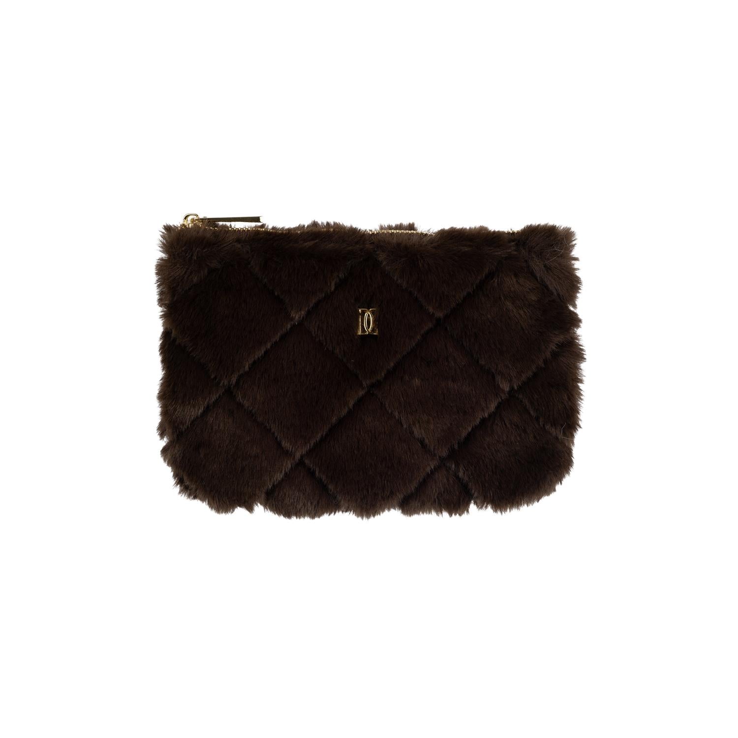 Faux Fur Quilted Midi Pouch Chocolate Brown