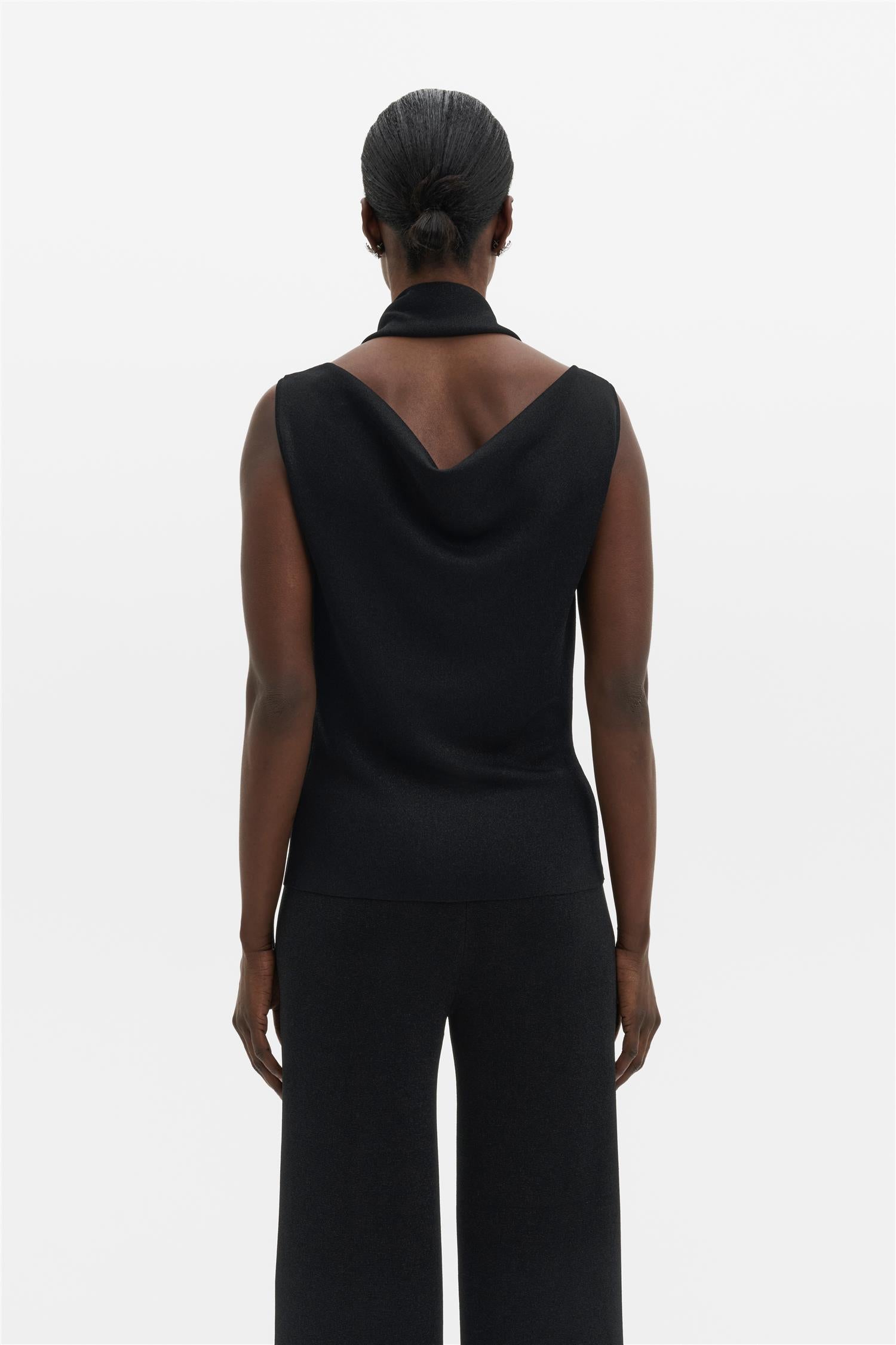 Donia Cowl Neck Scarf Detailed Top Black
