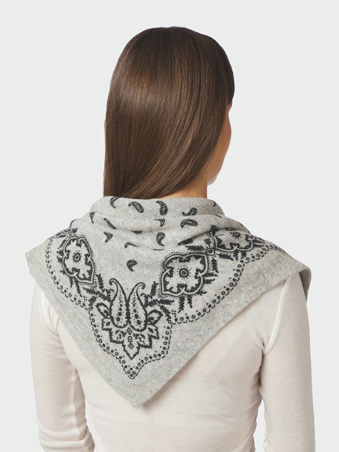 Adelina Paisley Knit Scarf Grey Melange