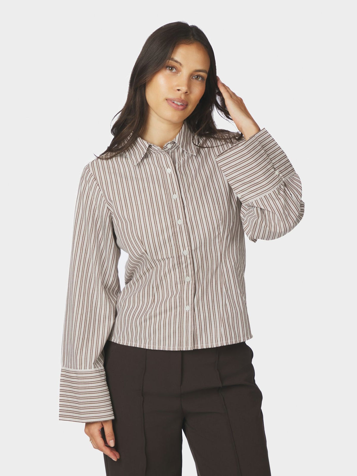 Rosa Double Mix Stripe Shirt Dusty Brown