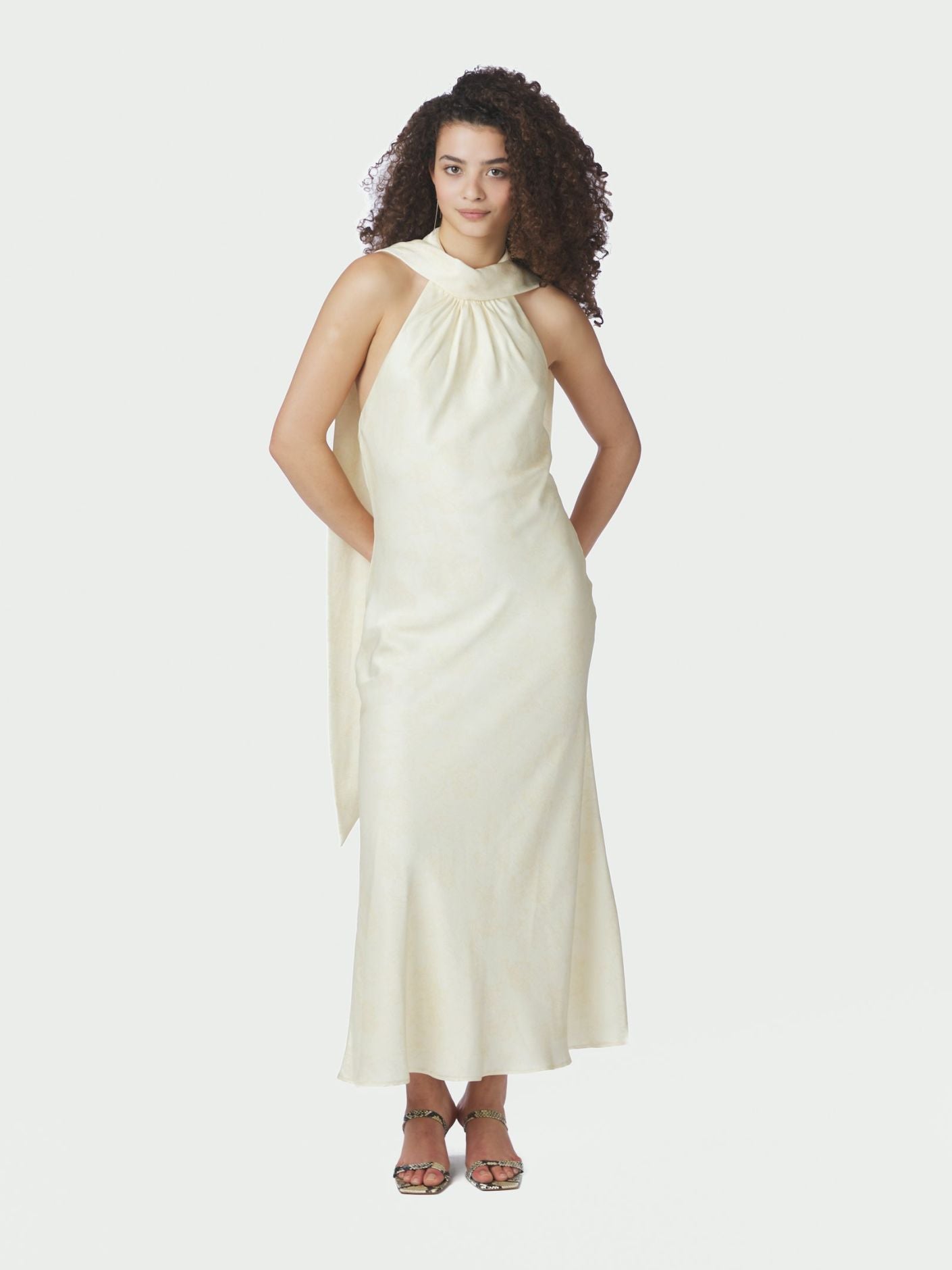 Fiona Pattern Satin Dress Light Yellow