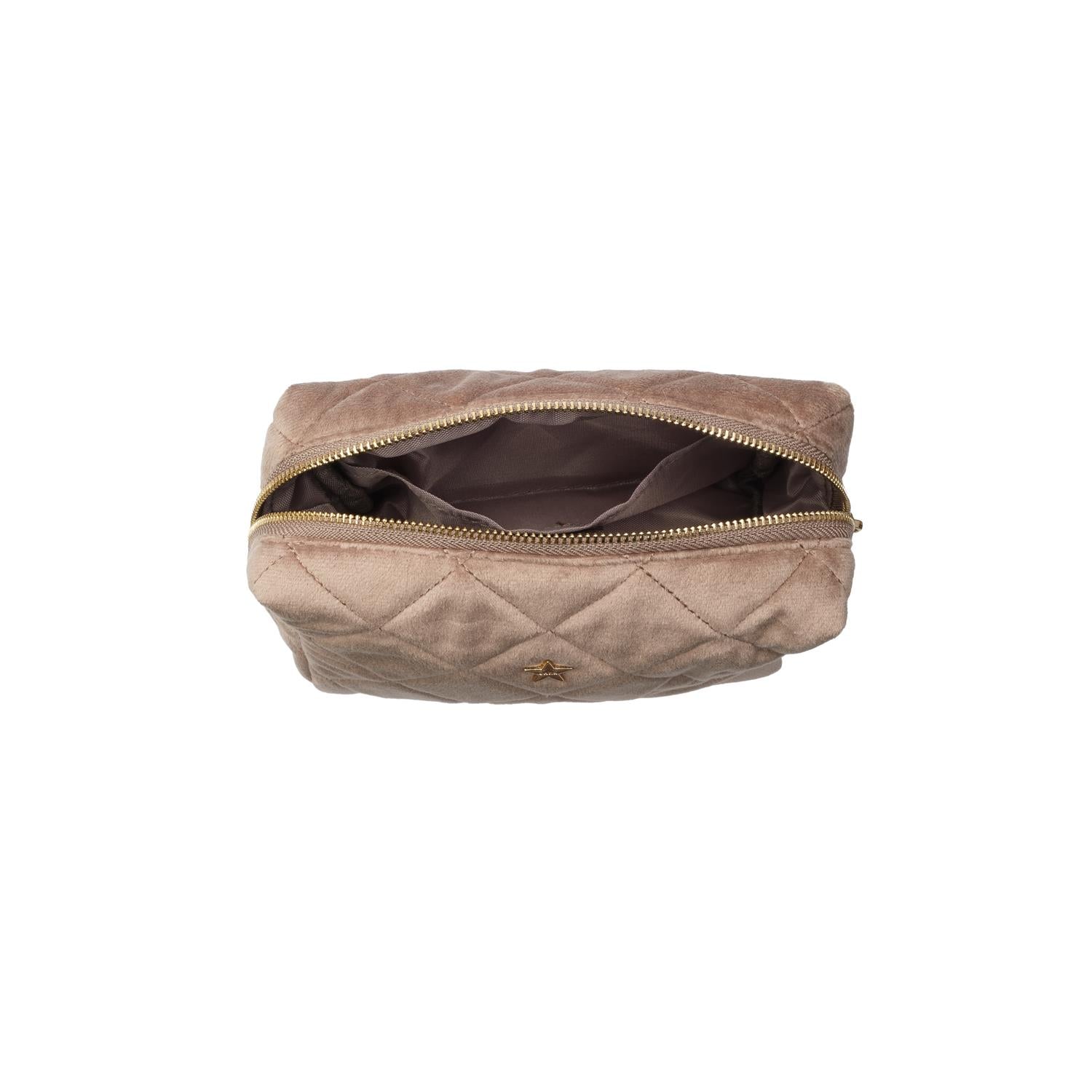 Velvet Square Quilted Make-Up Pouch Small Warm Taupe