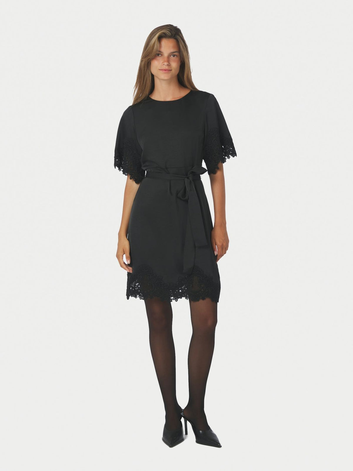 Xelina Satin Lace Dress Black