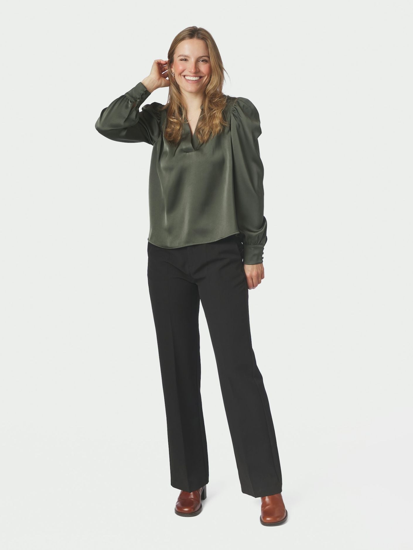 Rosslyn Heavy Sateen Blouse Deep Green