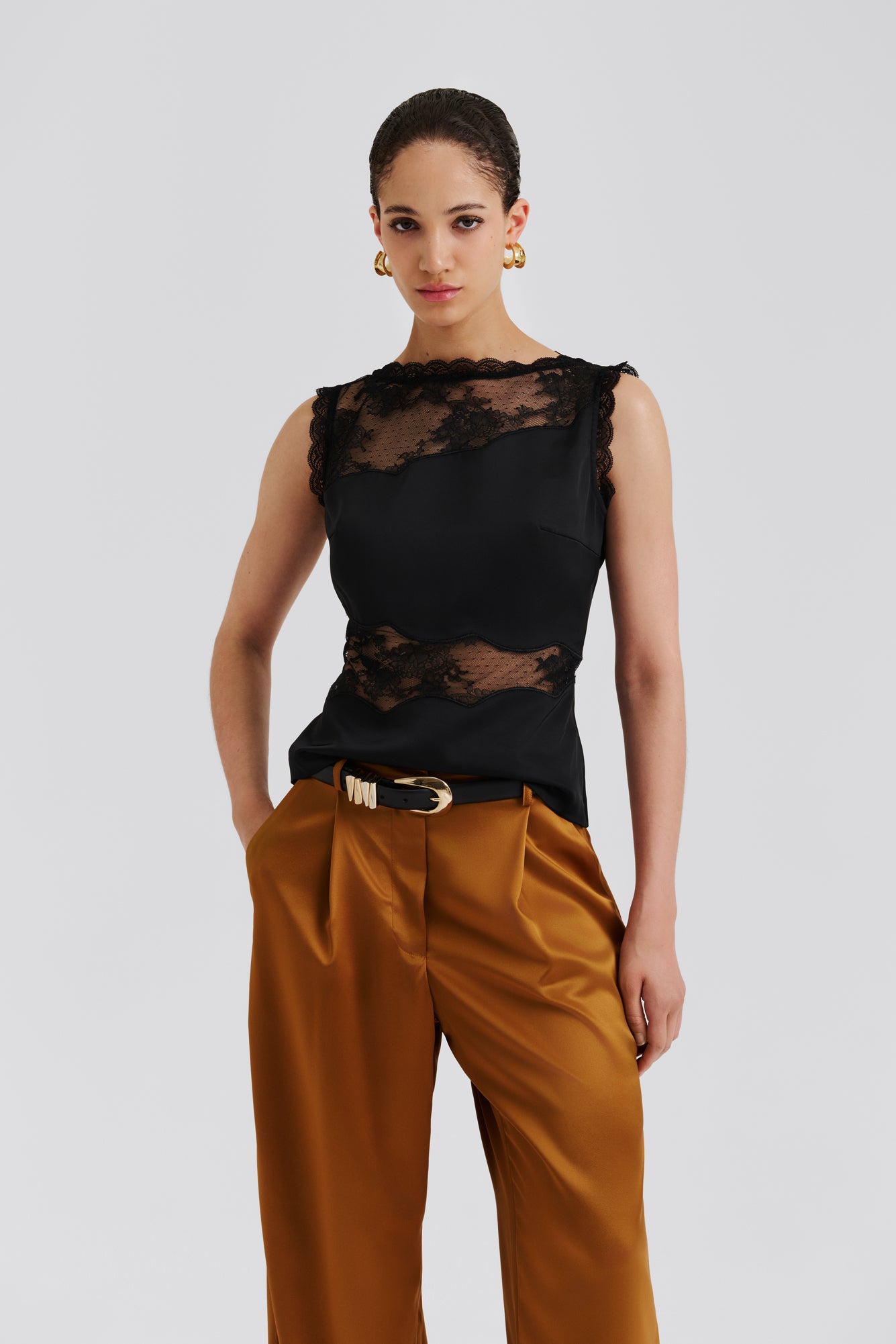 Desire Lace Trimmed Cut Out Top Black