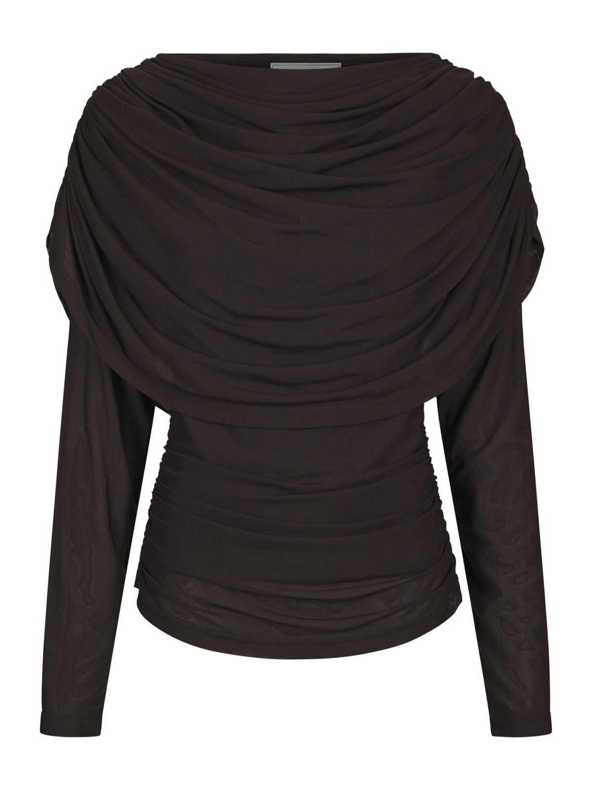 Lottuna Drapy Mesh Blouse Dark Brown