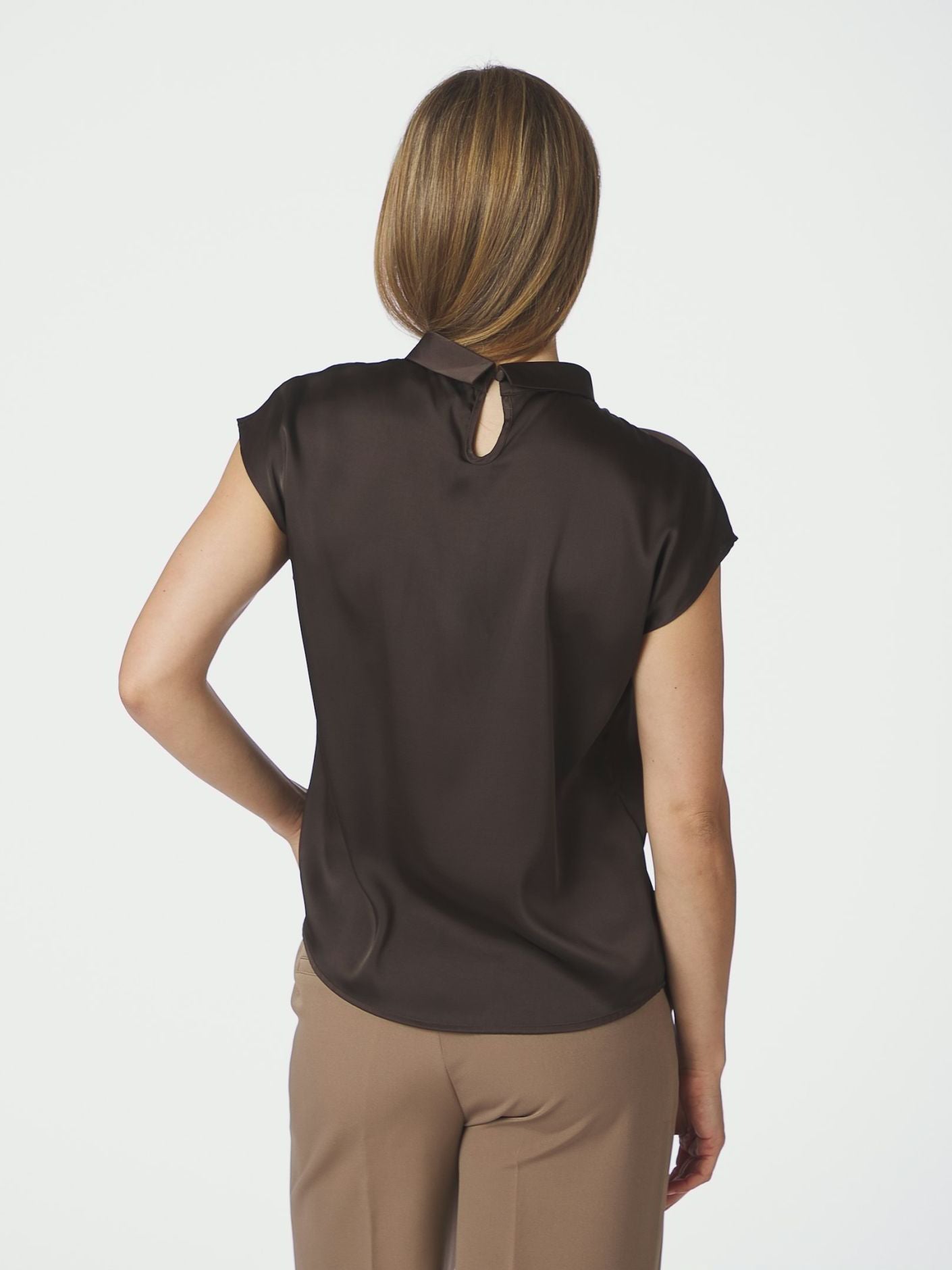 Fleur Drapy Sateen Blouse Dark Brown
