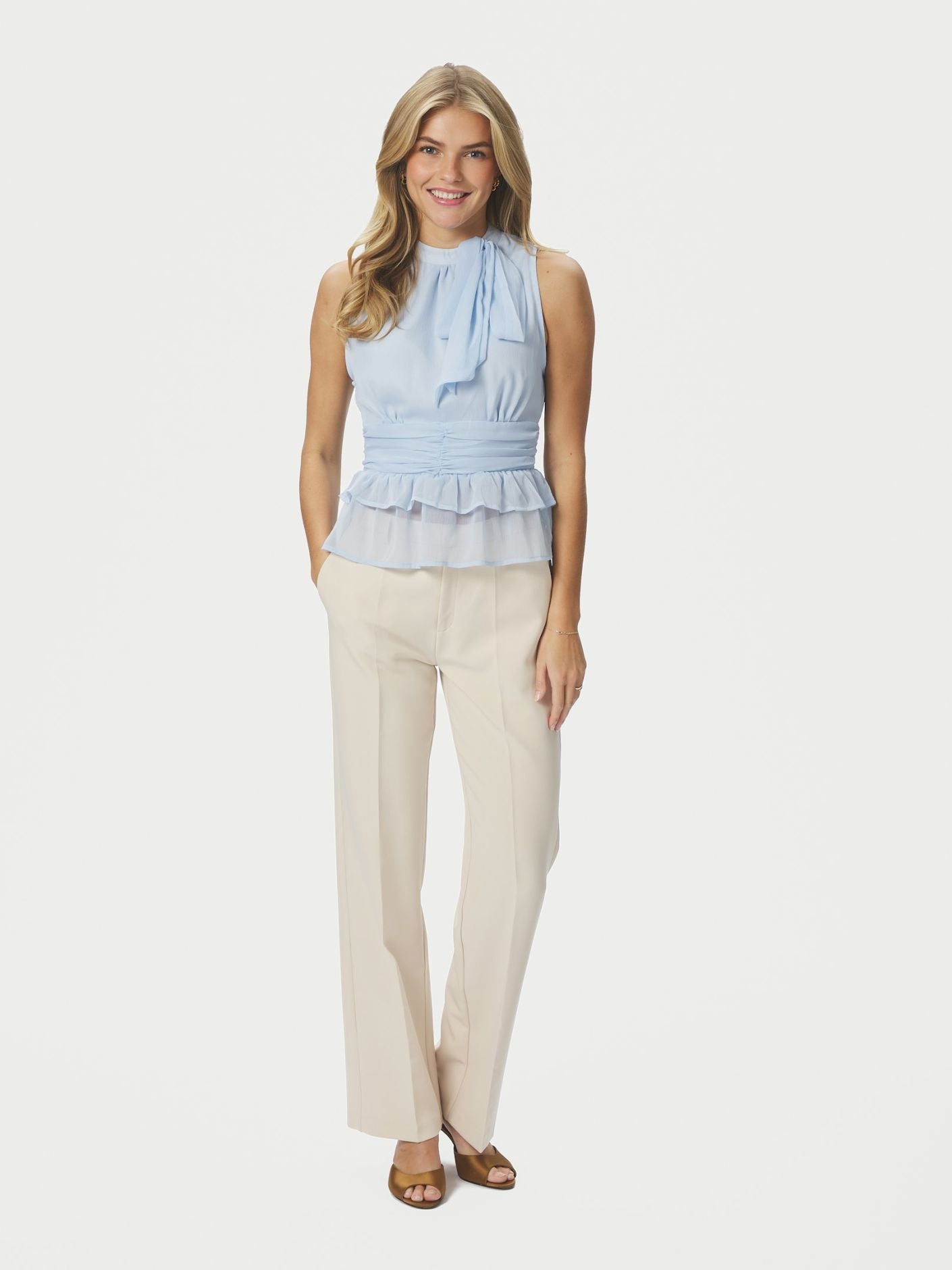 Ansol Solid Chiffon Topp Lyseblå