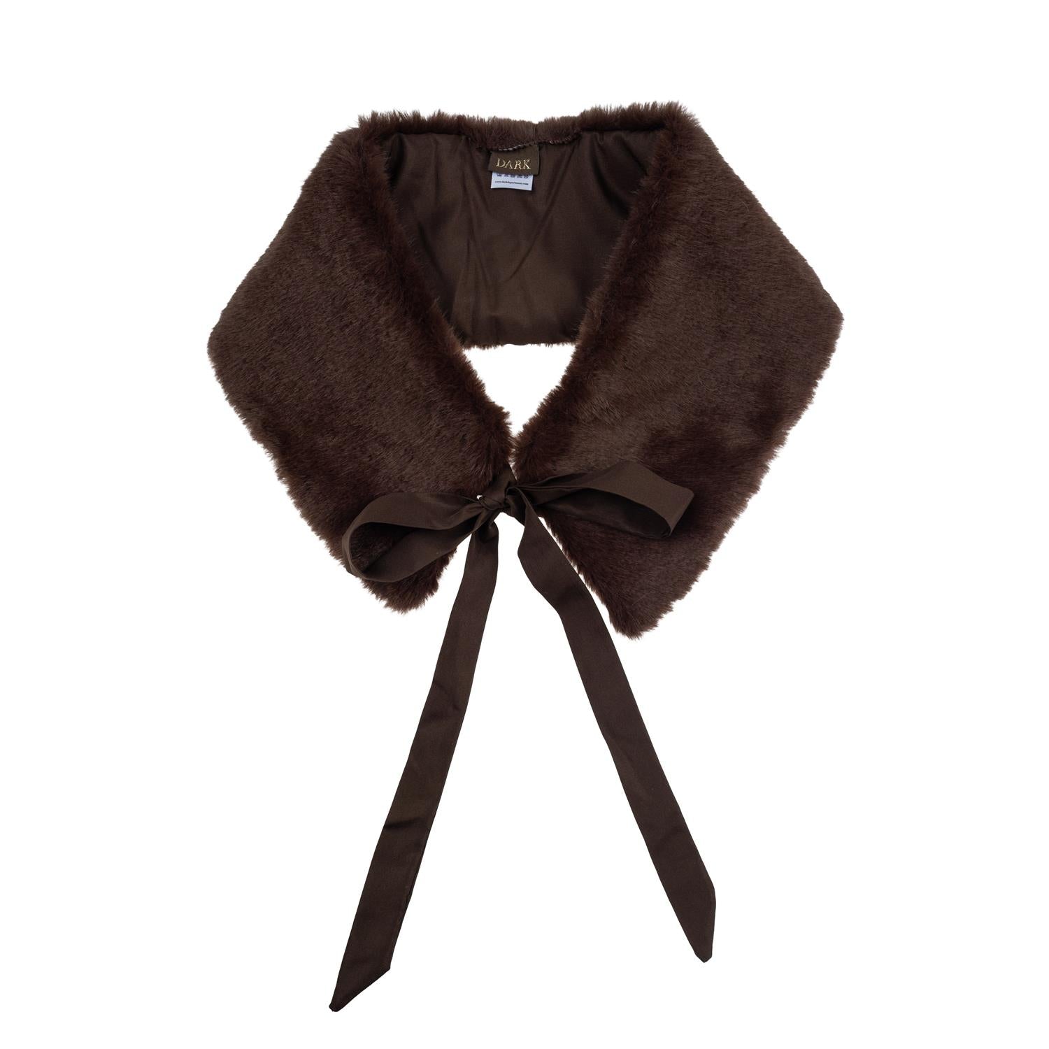 Faux Fur Mink Trapezoid Scarf w/Ribbon Chocolate Brown