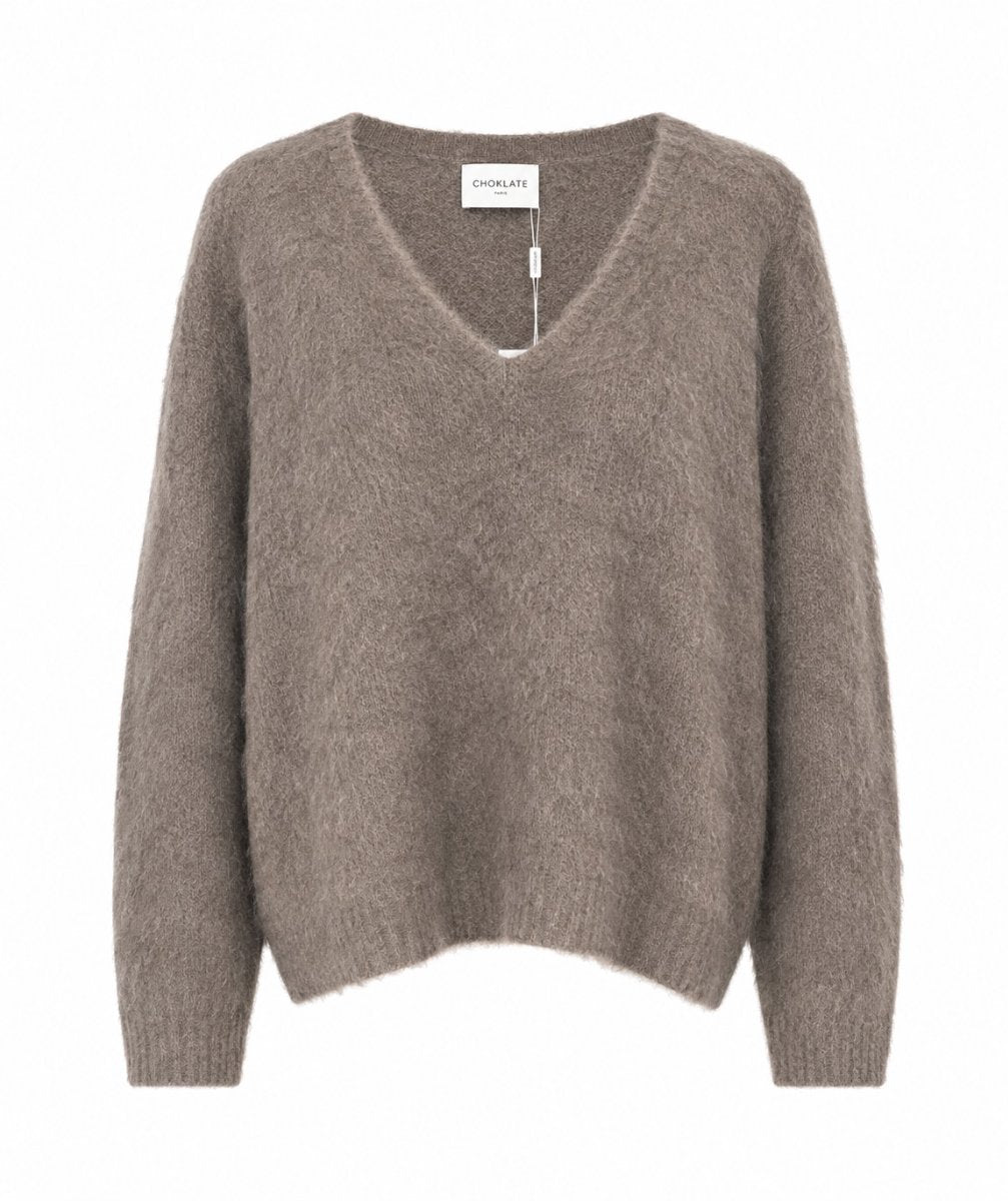 Wool and Cashmere V Neck Sweater Taupe