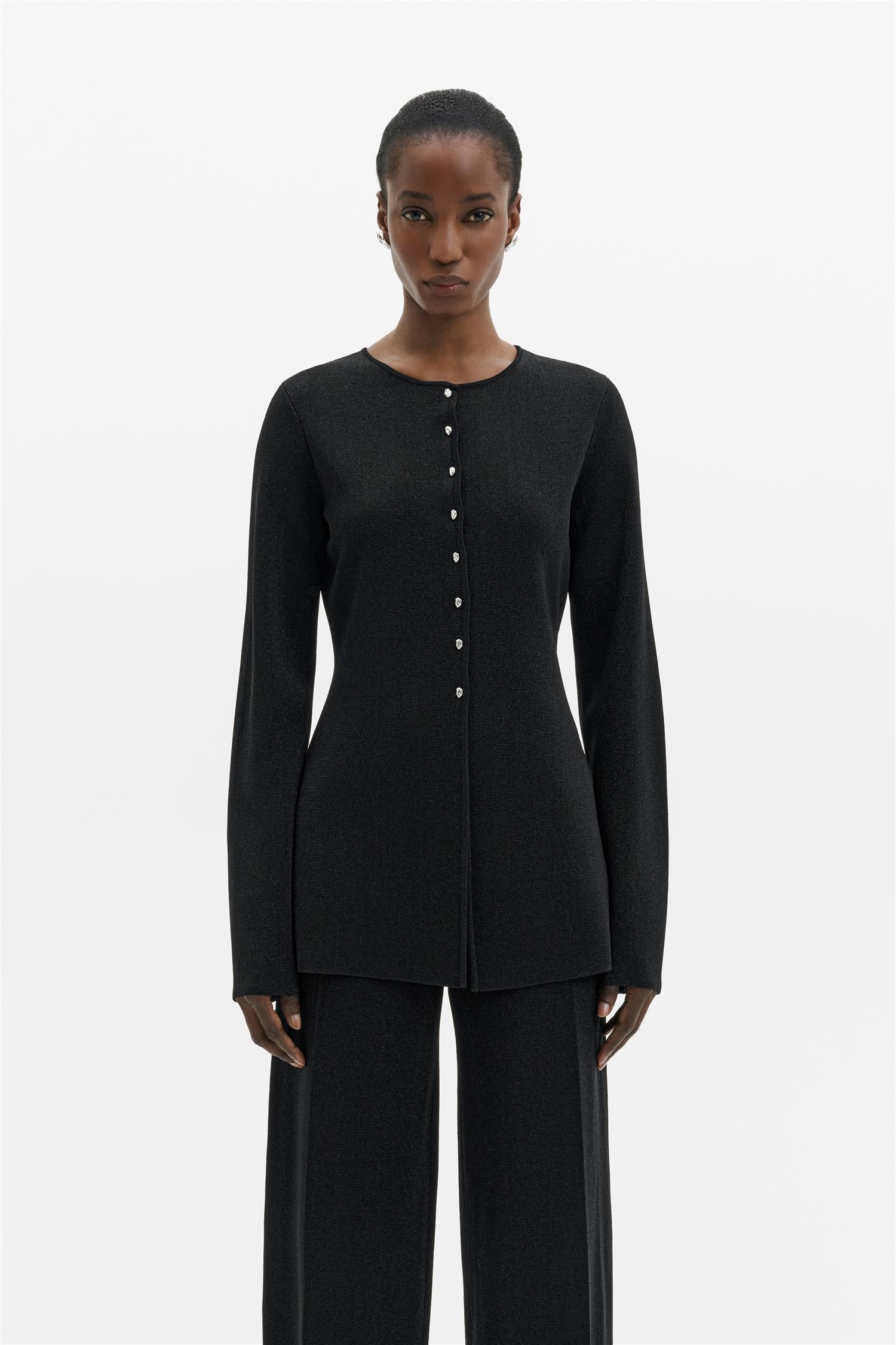 Ezra Metallic Milano Knitted Cardigan Black