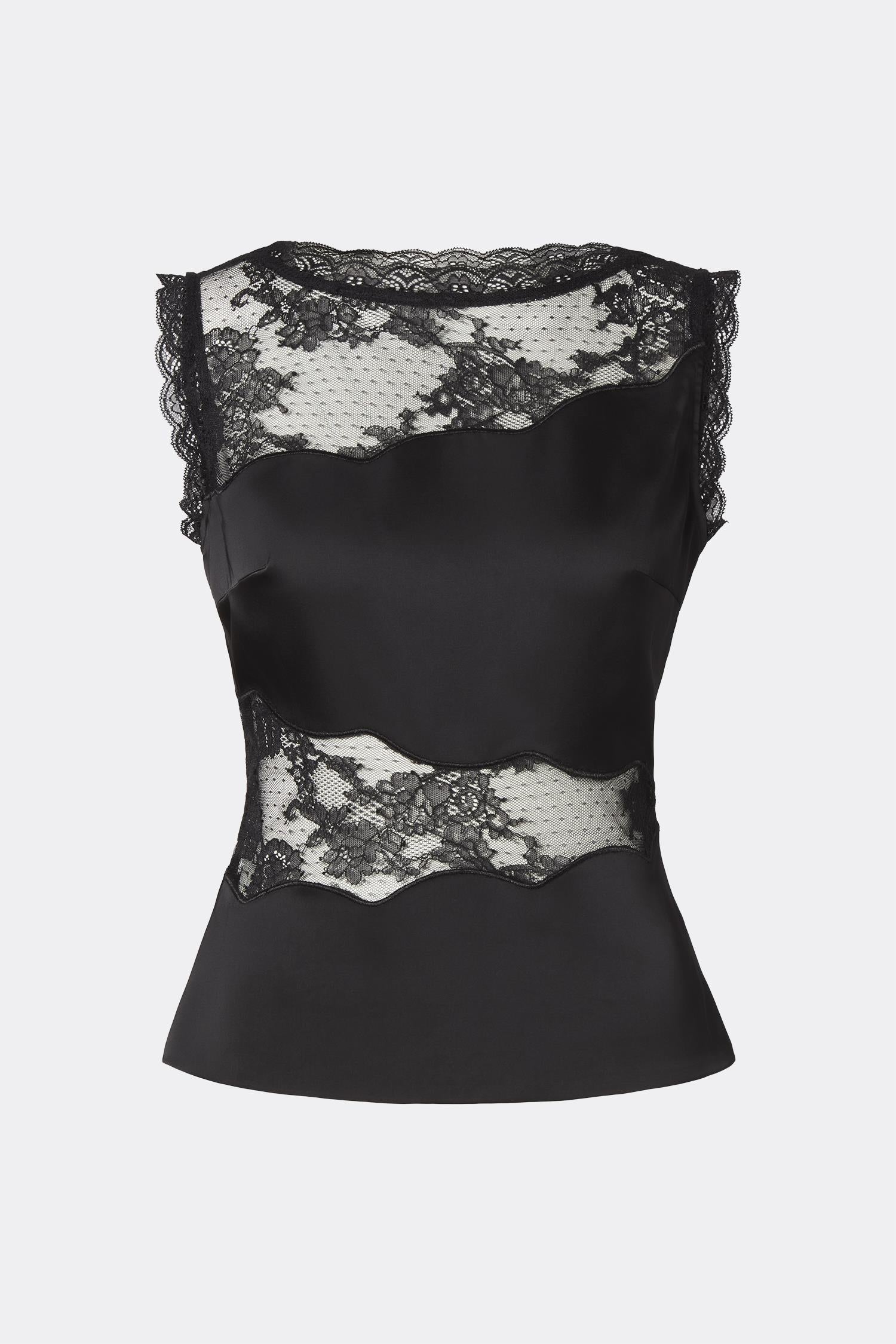 Desire Lace Trimmed Cut Out Top Black